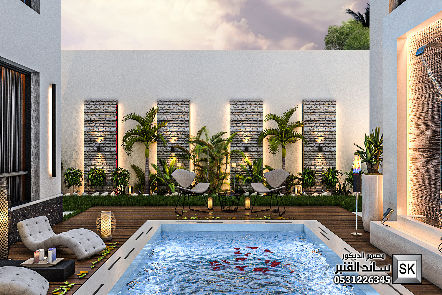 تصميم و تنفيذ لاندسكيب منزلي فاخر في الرياض