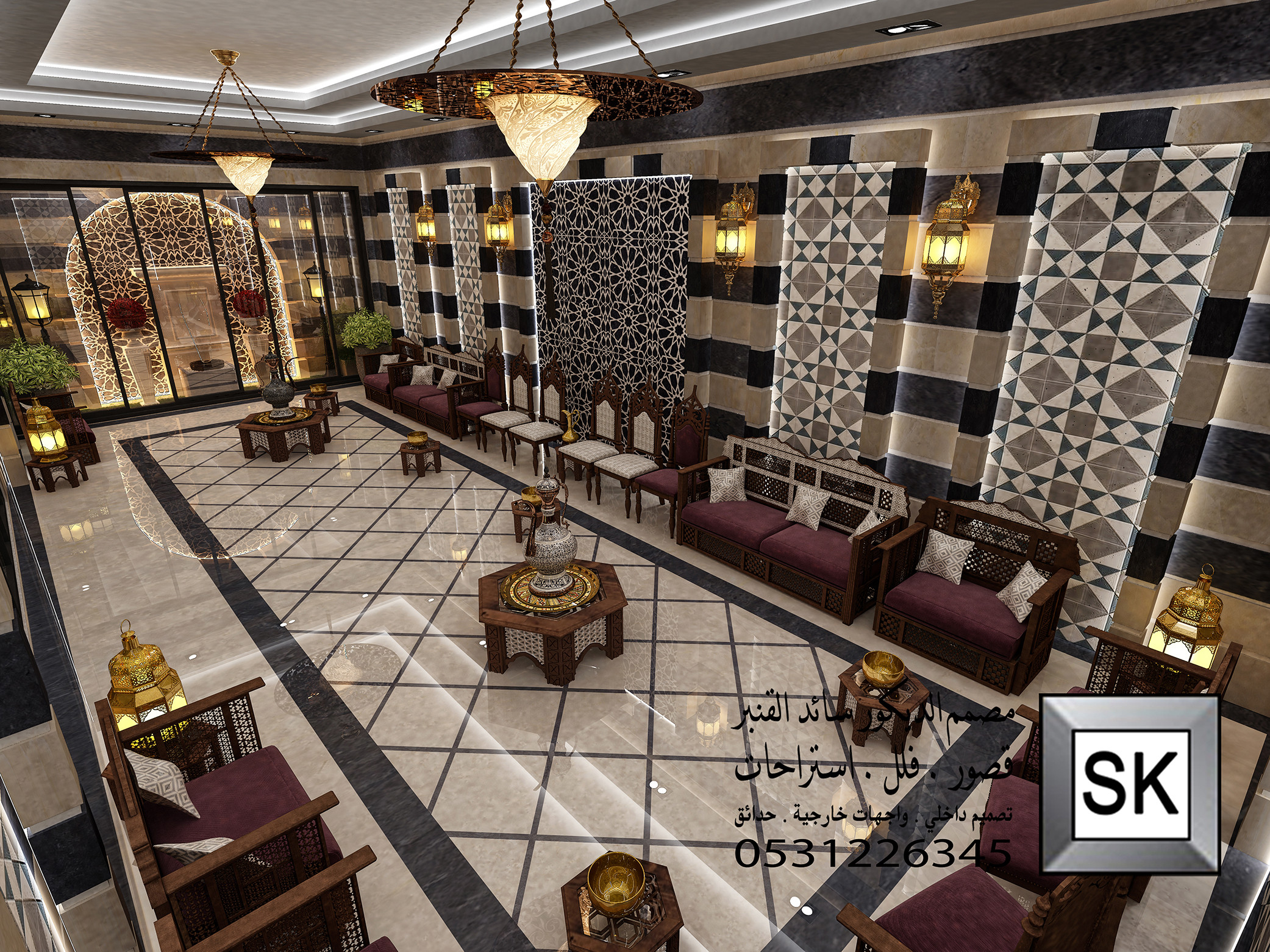 تصميم و تنفيذ ديكور  مجالس دمشقية فخمة في الرياض