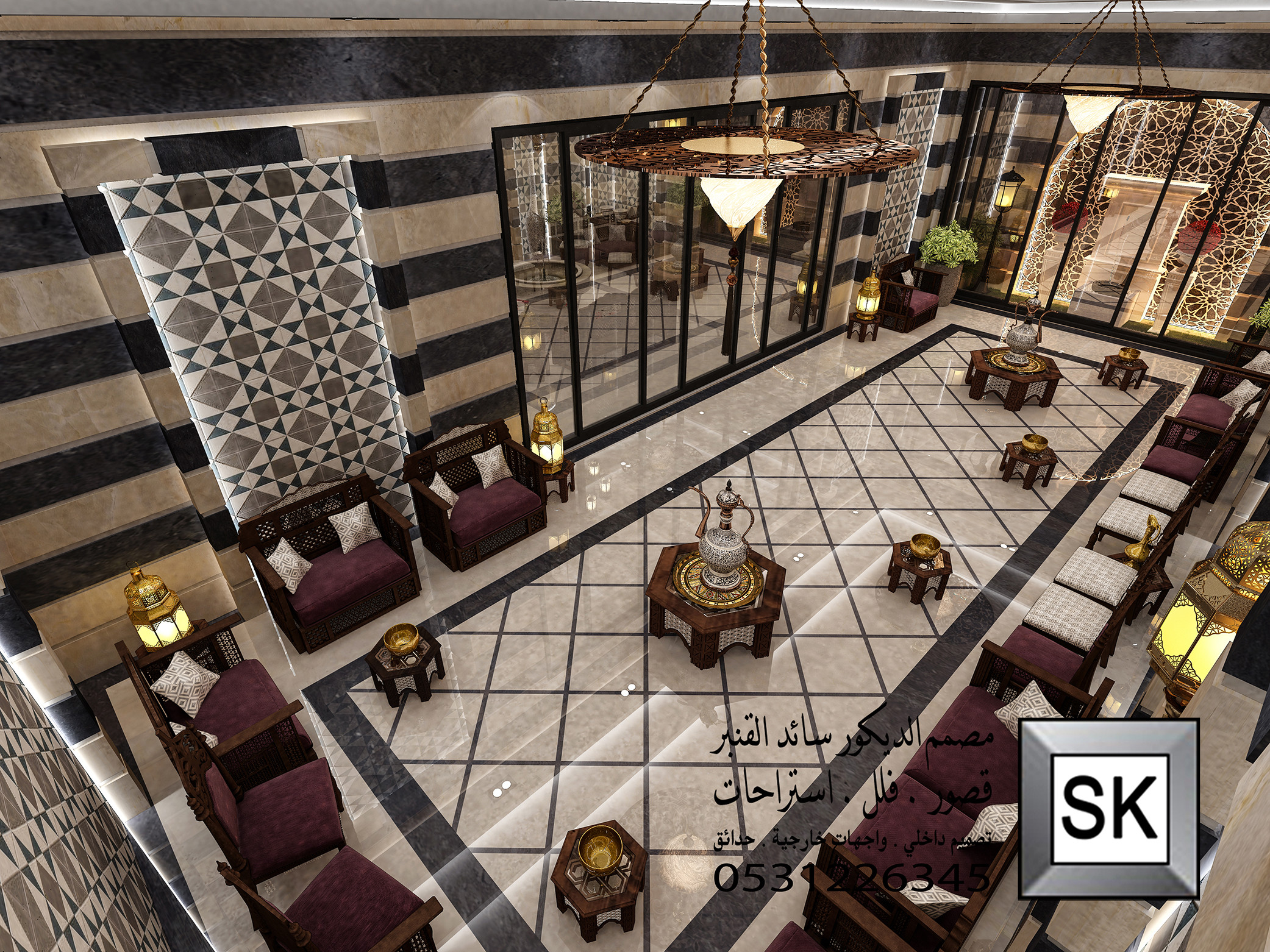 تصميم و تنفيذ ديكور  مجالس دمشقية فخمة في الرياض