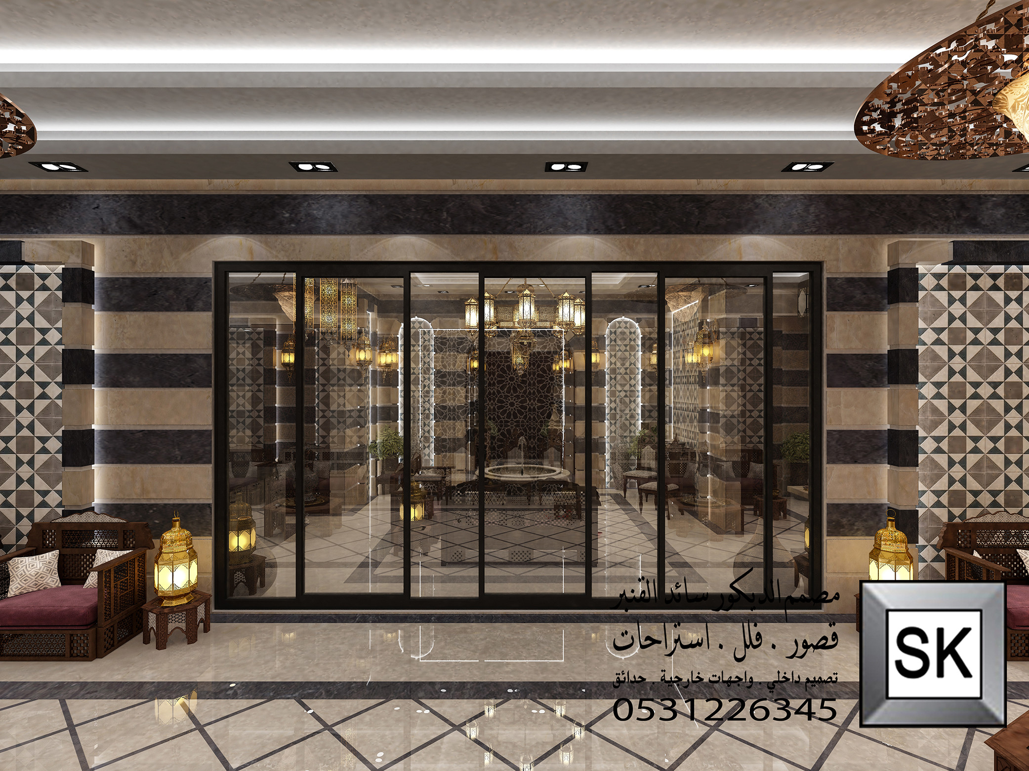 تصميم و تنفيذ ديكور  مجالس دمشقية فخمة في الرياض