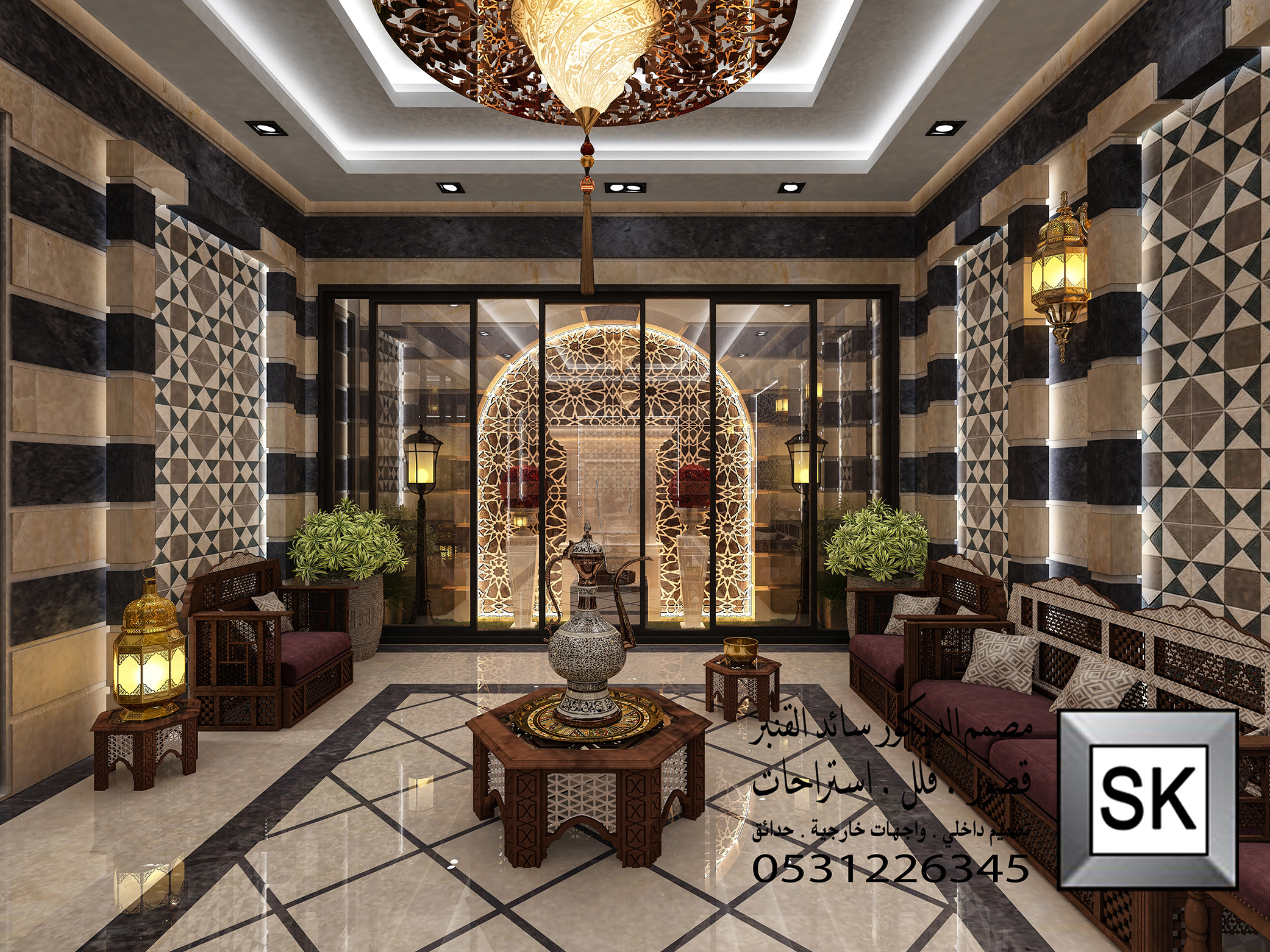 تصميم و تنفيذ ديكور  مجالس دمشقية فخمة في الرياض