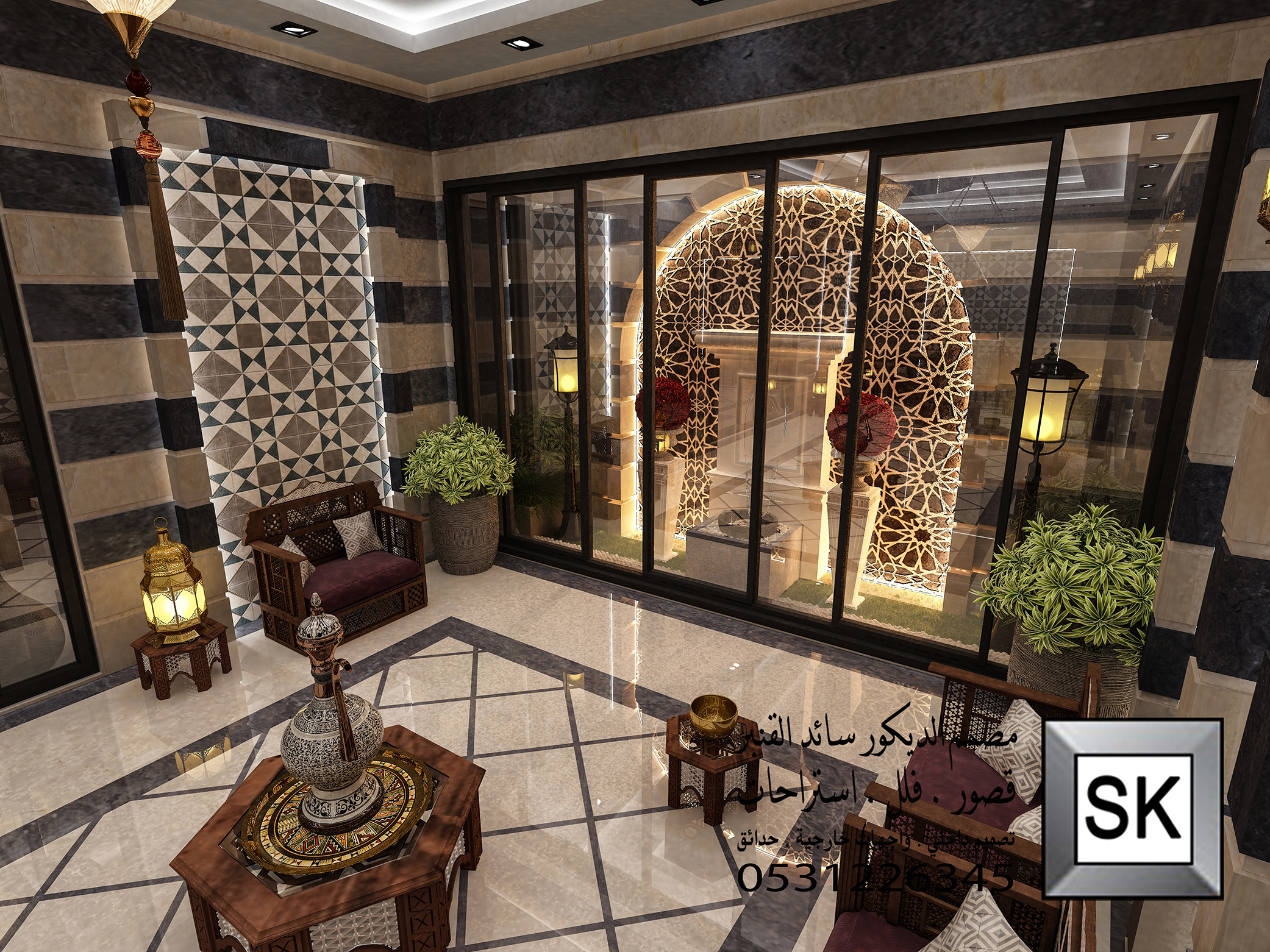تصميم و تنفيذ ديكور  مجالس دمشقية فخمة في الرياض