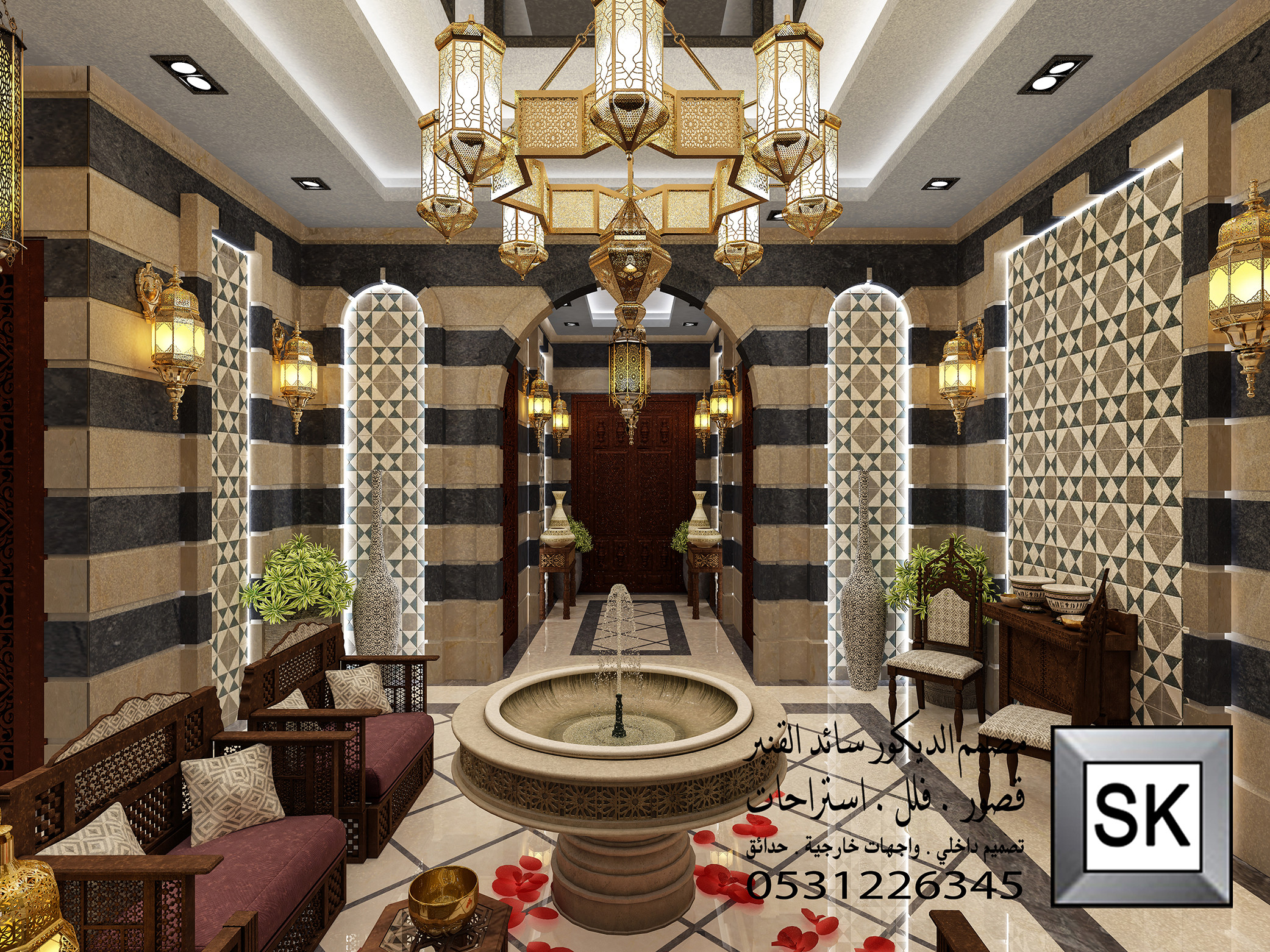 تصميم و تنفيذ ديكور  مجالس دمشقية فخمة في الرياض