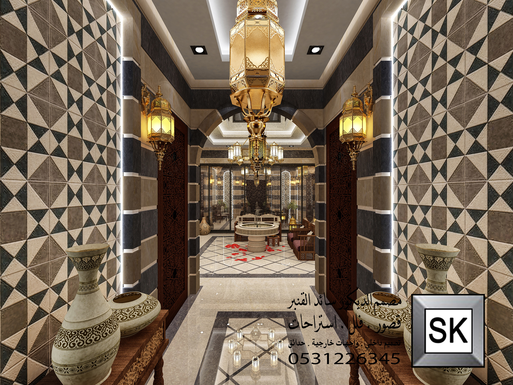 تصميم و تنفيذ ديكور  مجالس دمشقية فخمة في الرياض