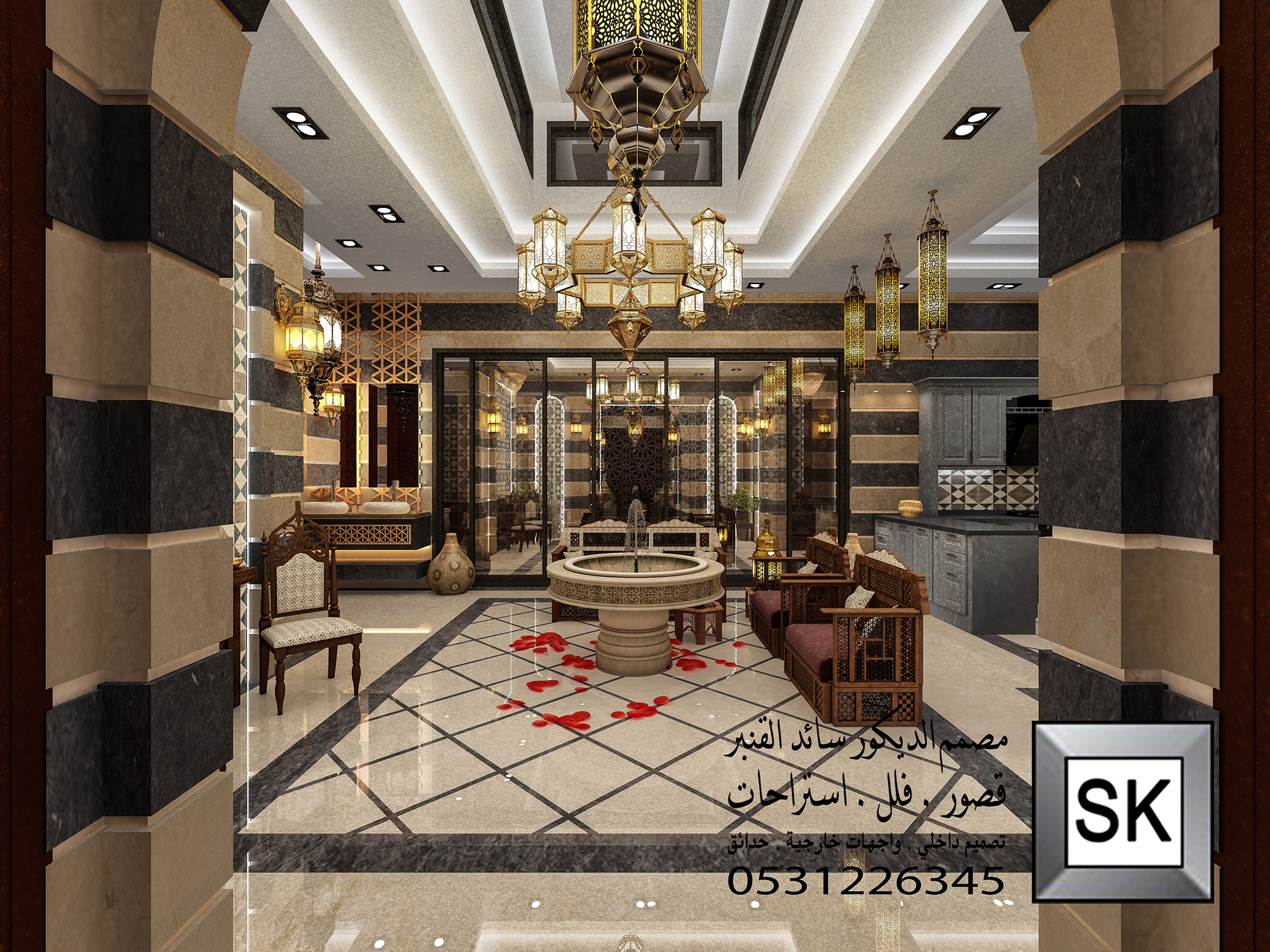 تصميم و تنفيذ ديكور  مجالس دمشقية فخمة في الرياض