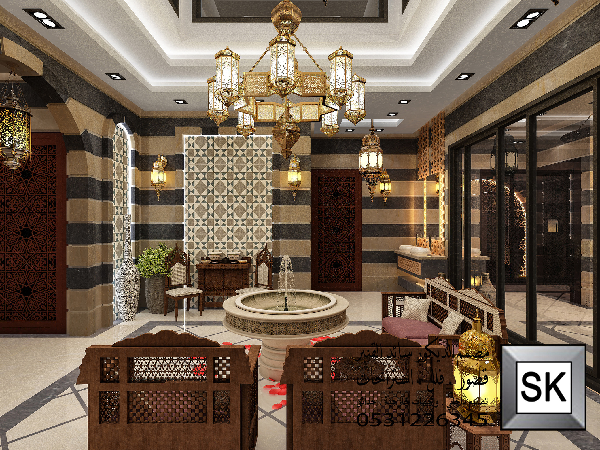 تصميم و تنفيذ ديكور  مجالس دمشقية فخمة في الرياض