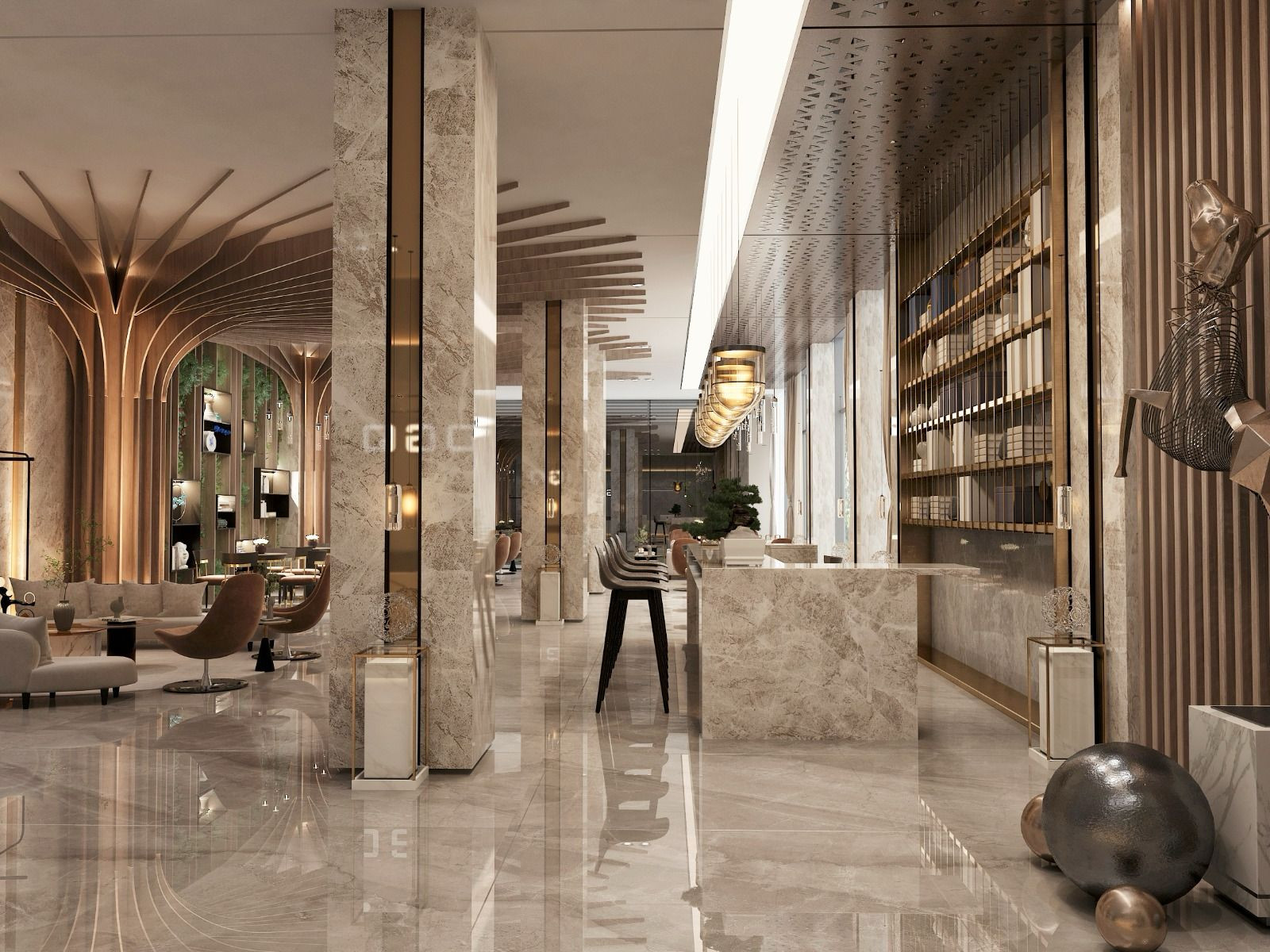 تصميم و تنفيذ لوبي إستقبال فندقي فاخر في الرياض