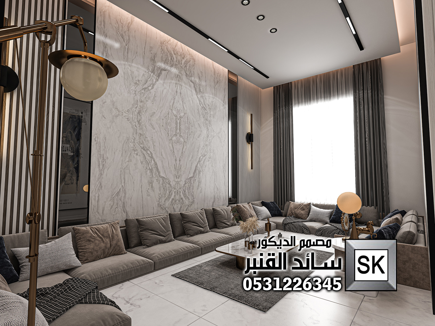 تصميم و تنفيذ  ديكور داخلي غرفة جلوس أرضية فخمة في الرياض