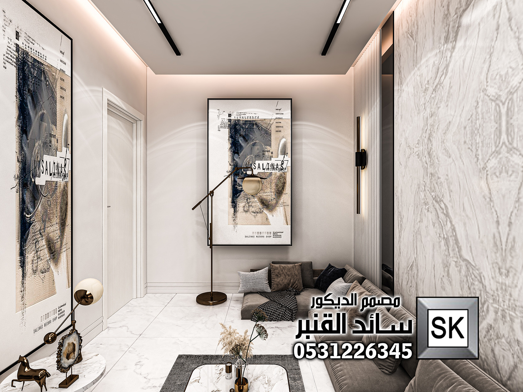 تصميم و تنفيذ  ديكور داخلي غرفة جلوس أرضية فخمة في الرياض