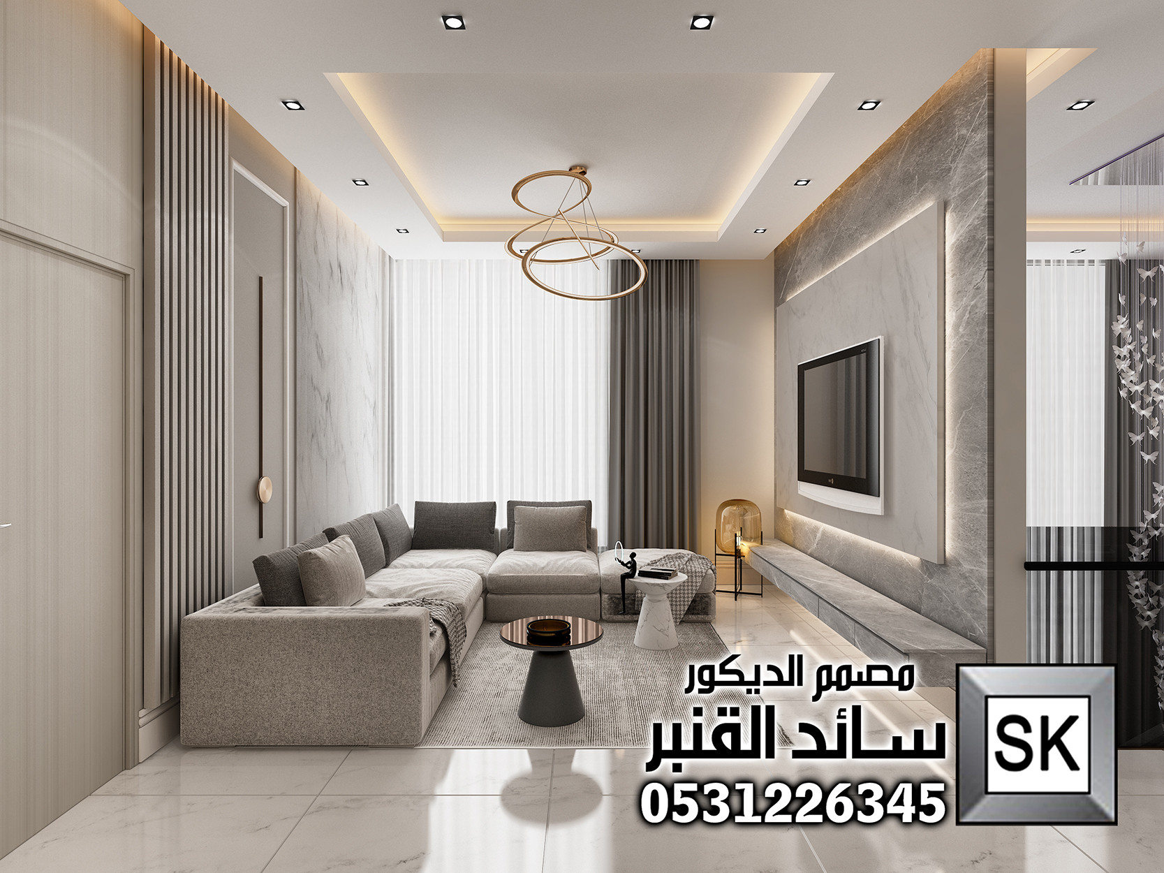 تشطيب ديكور داخلي صالة فيلا فخمة في الرياض