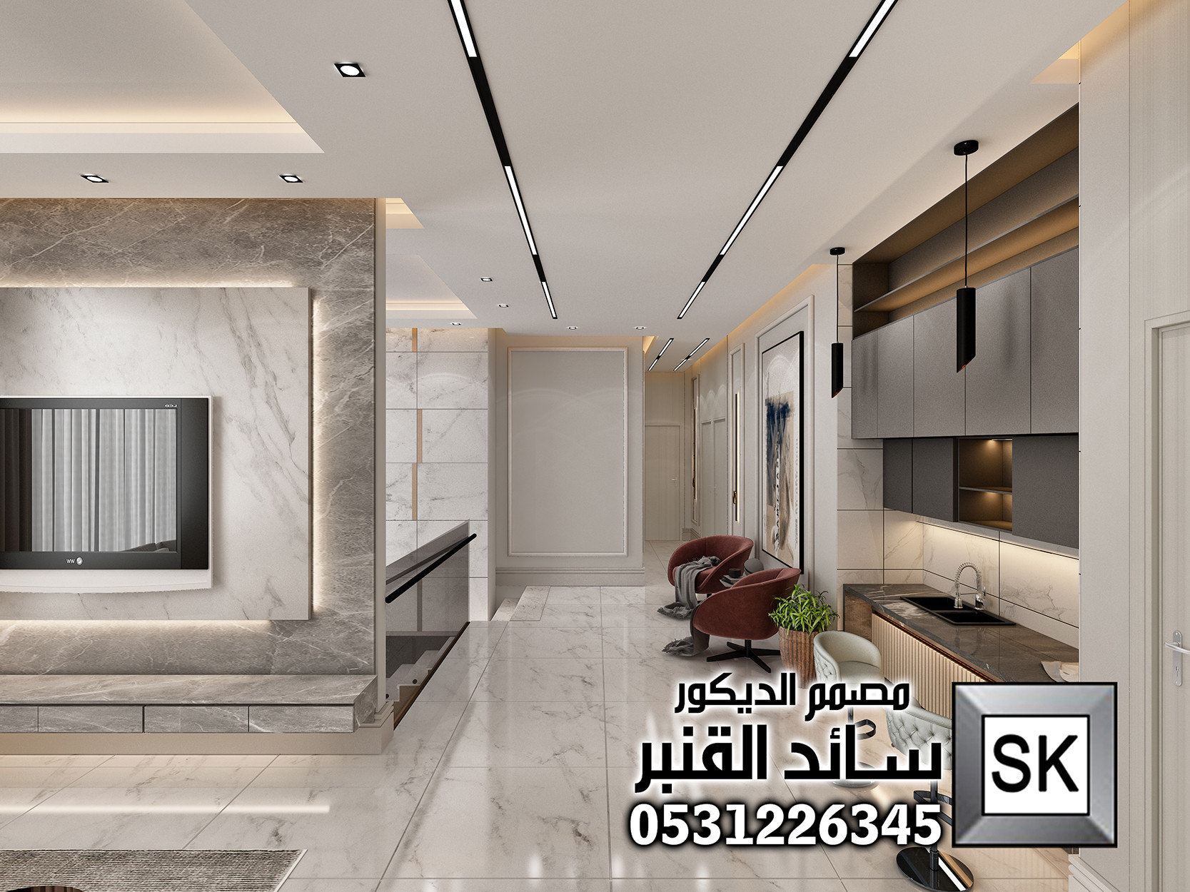 تشطيب ديكور داخلي صالة فيلا فخمة في الرياض