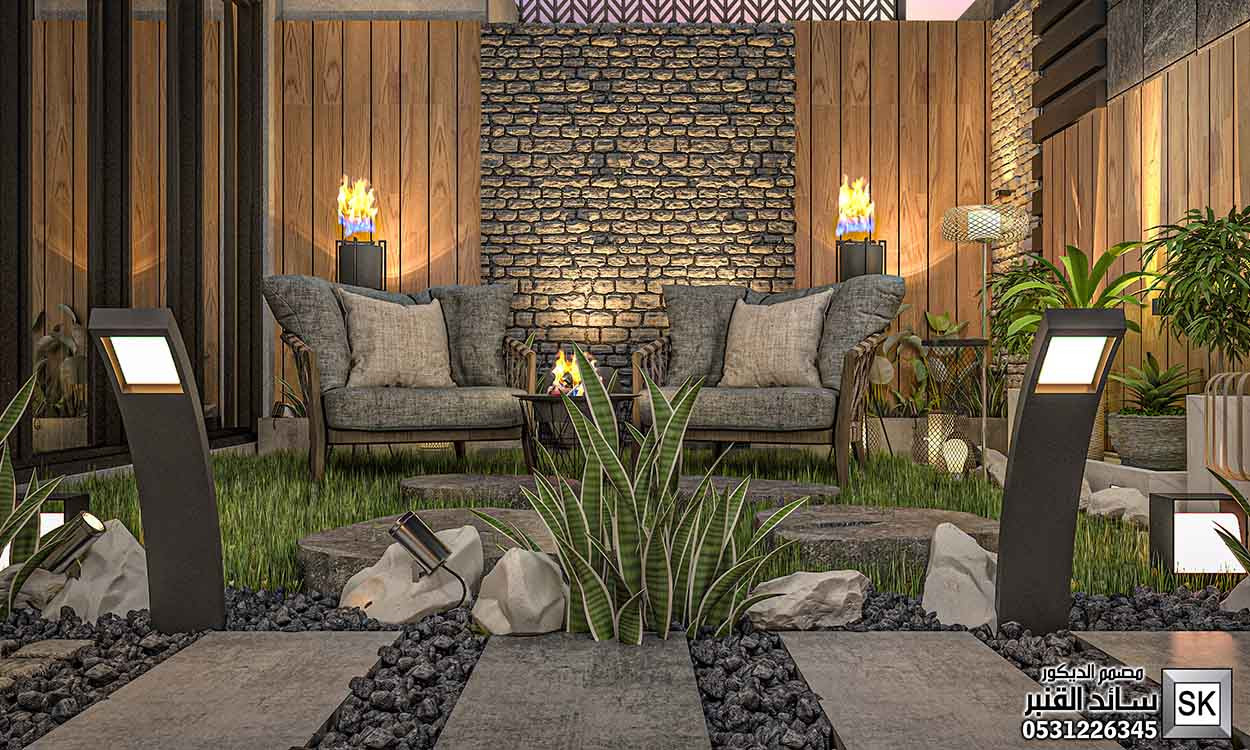 تصميم لاندسكيب منزلي فاخر في الرياض
