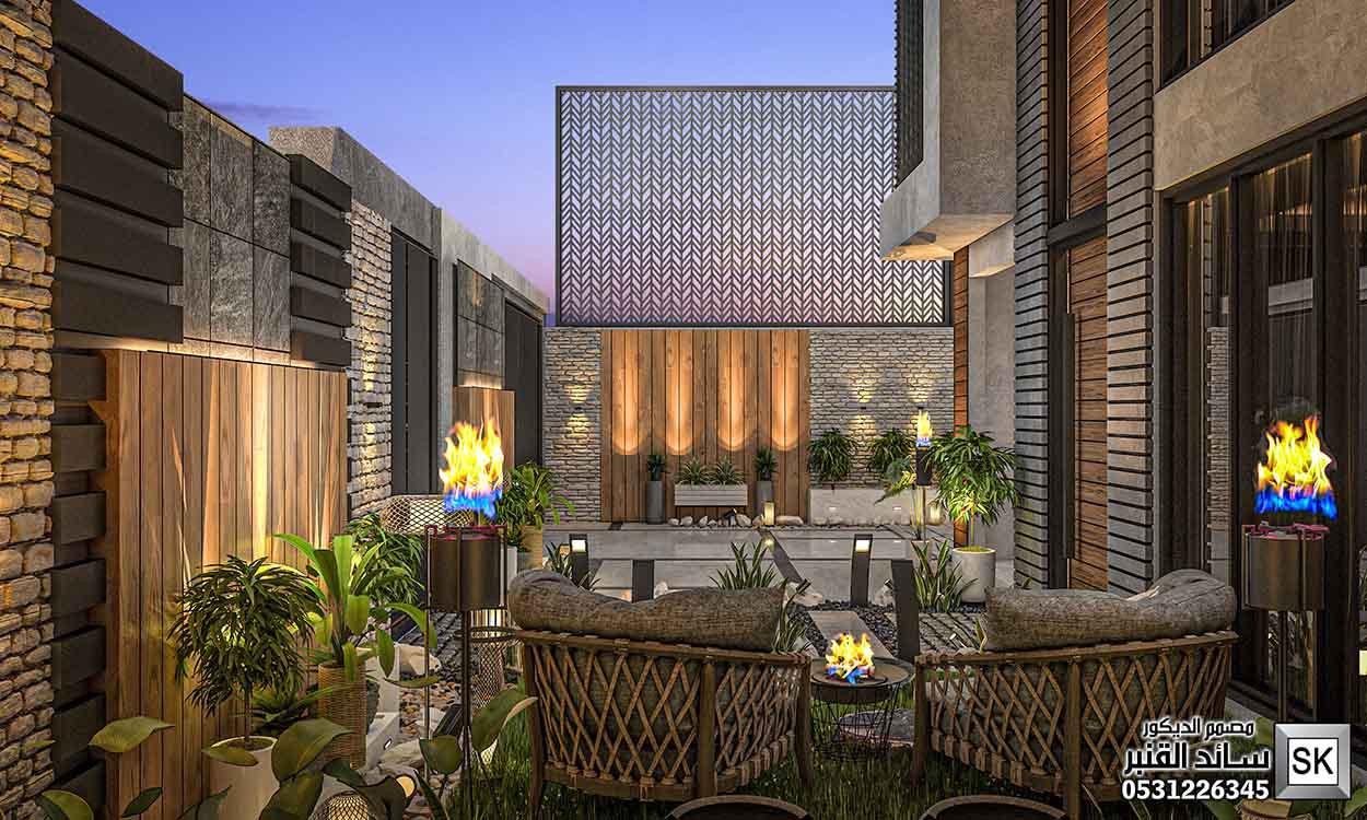 تصميم لاندسكيب منزلي فاخر في الرياض