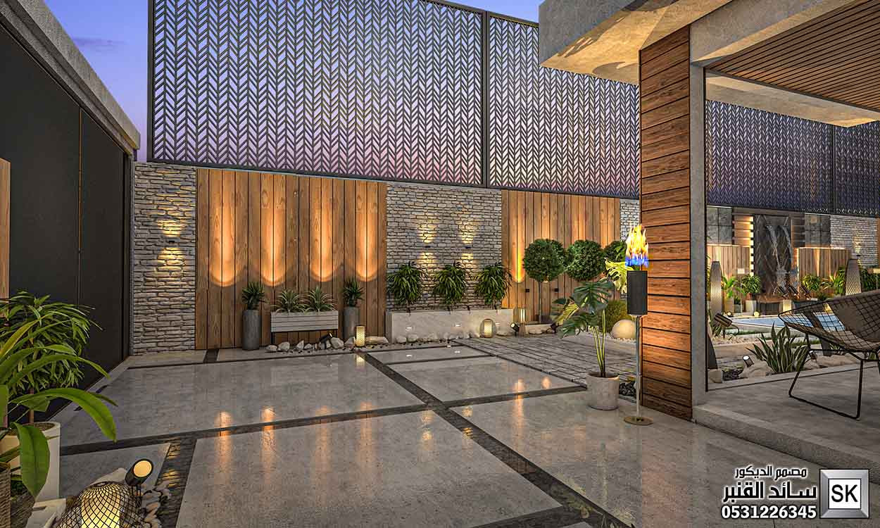 تصميم لاندسكيب منزلي فاخر في الرياض