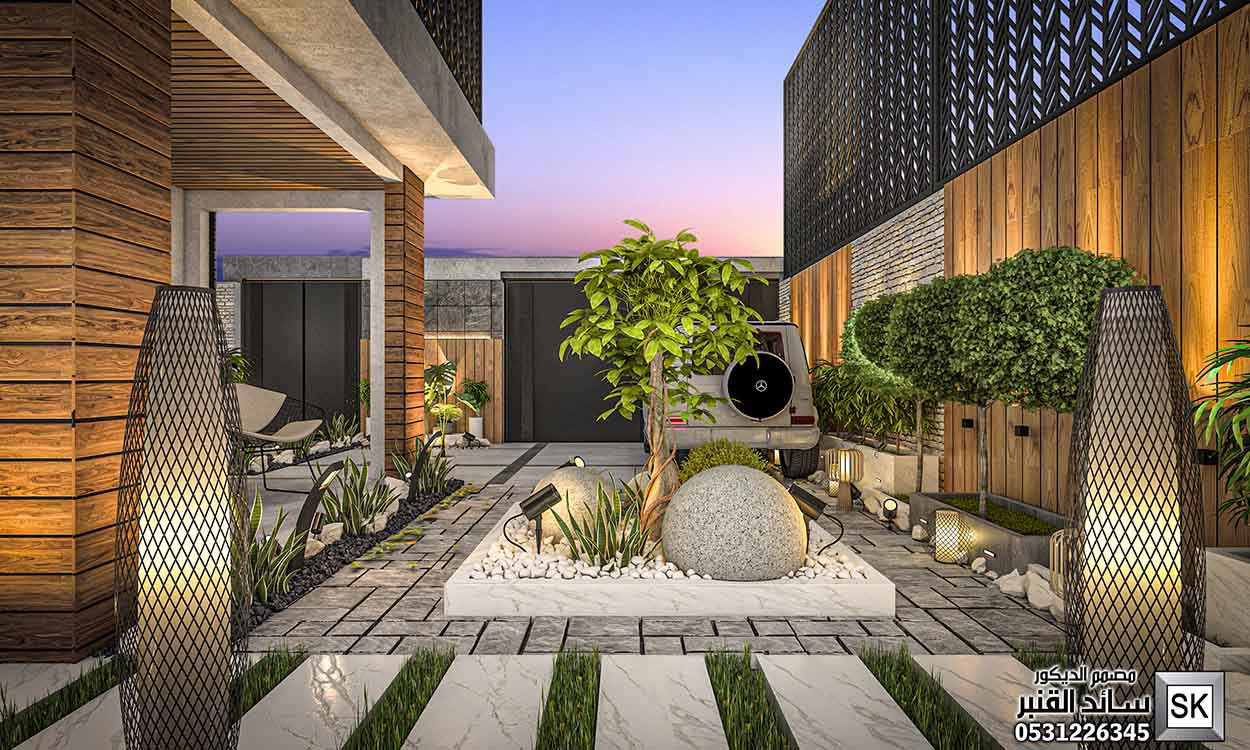 تصميم لاندسكيب منزلي فاخر في الرياض
