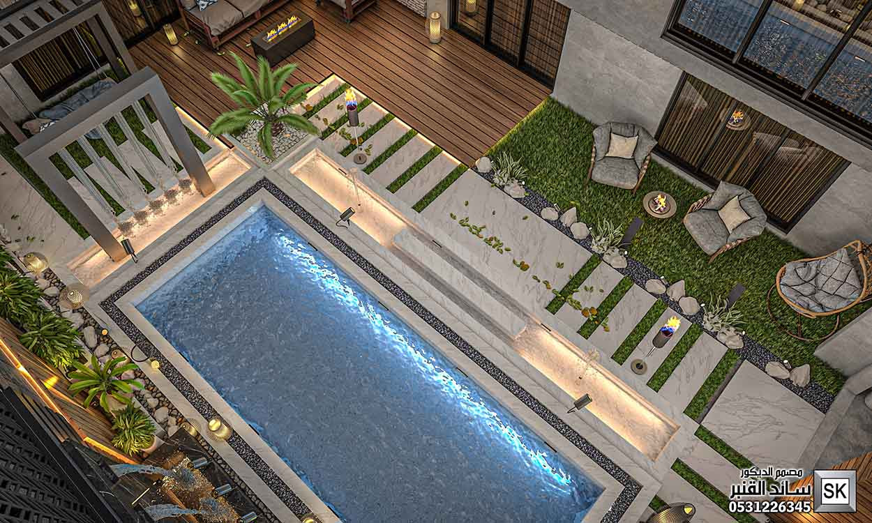تصميم لاندسكيب منزلي فاخر في الرياض