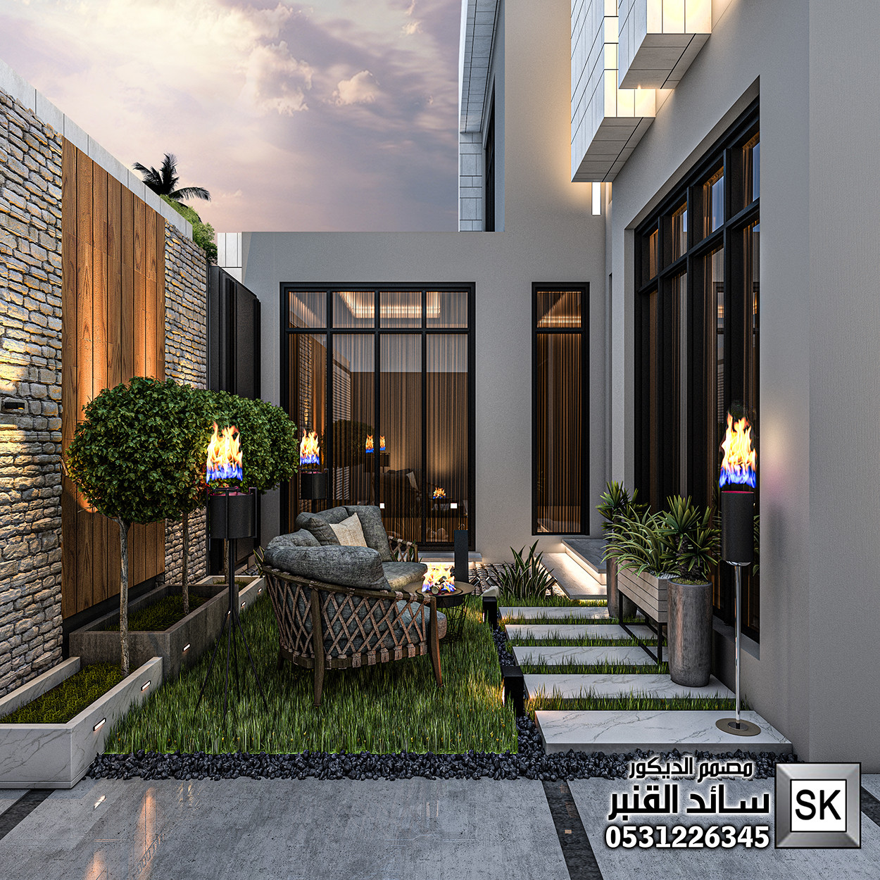 تصميم و تشطيب لاندسكيب منزلي فاخر في عنيزة