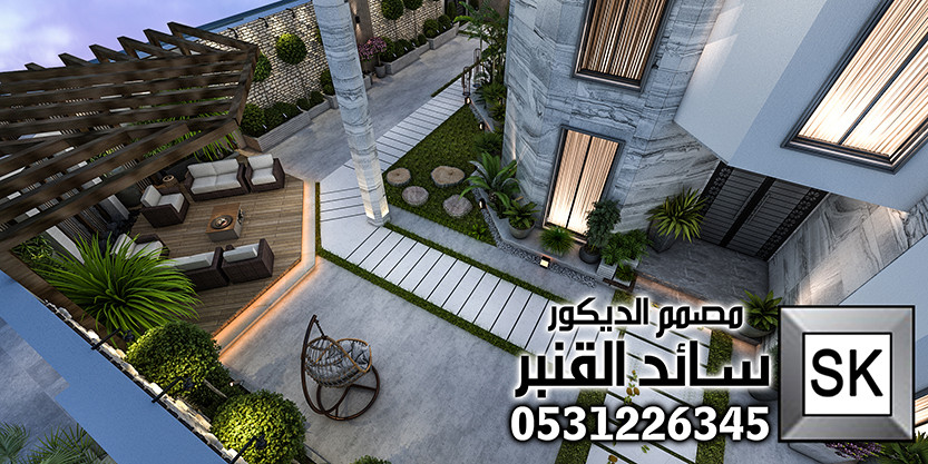 تصميم و تنفيذ لاندسكيب منزلي فاخر في الرياض