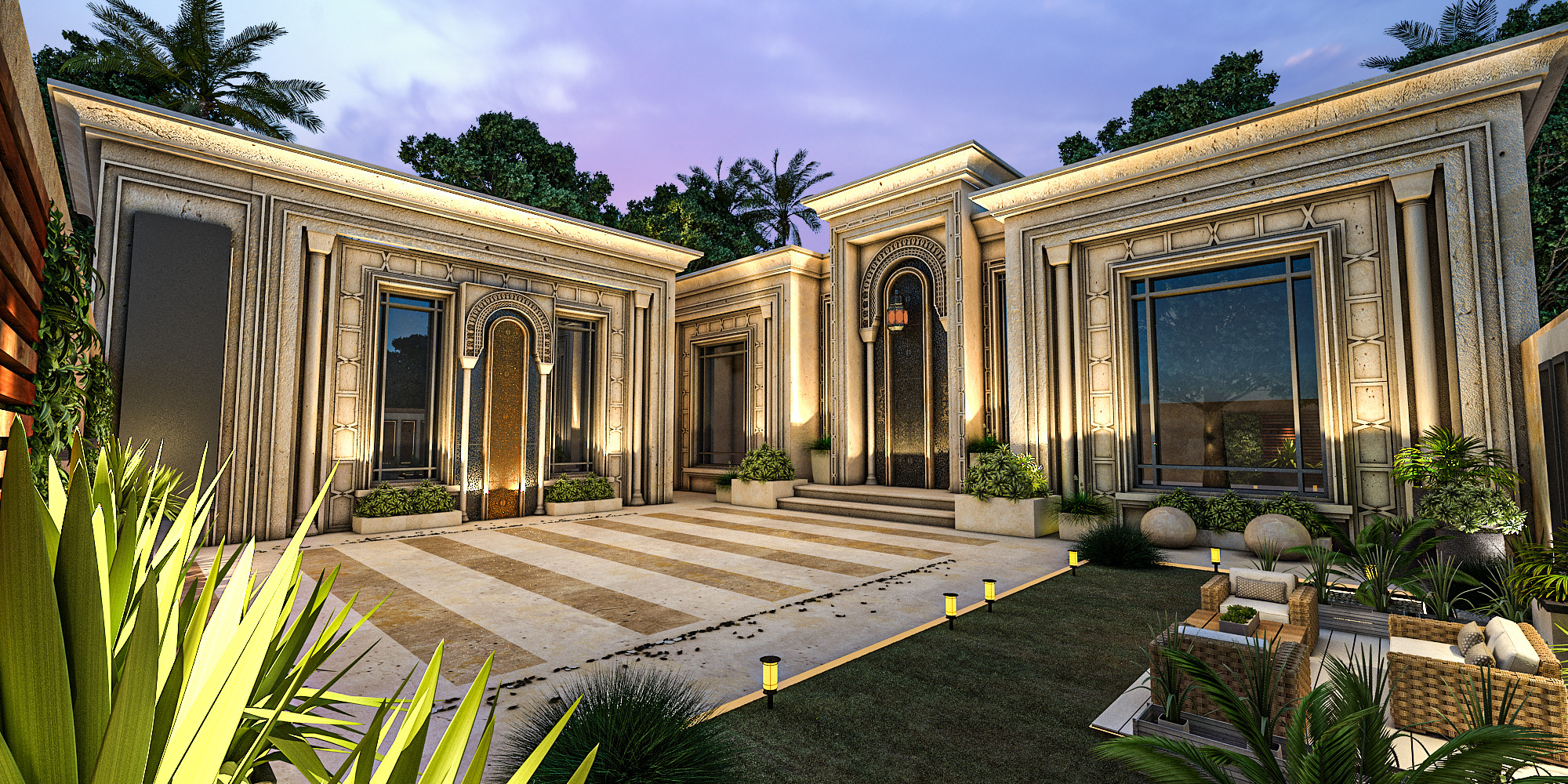 تصميم واجهة إستراحة على الطراز الأندلسي الفاخر في الرياض