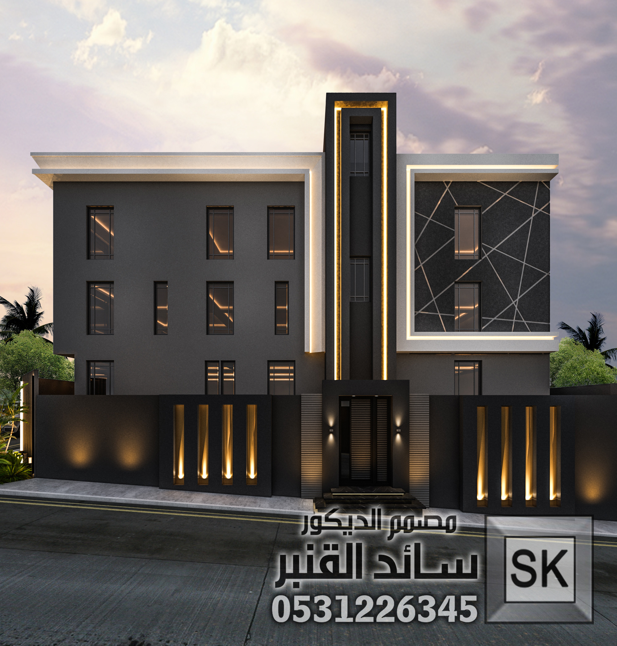 تصميم واجهة فيلا زاوية فخمة في الطائف