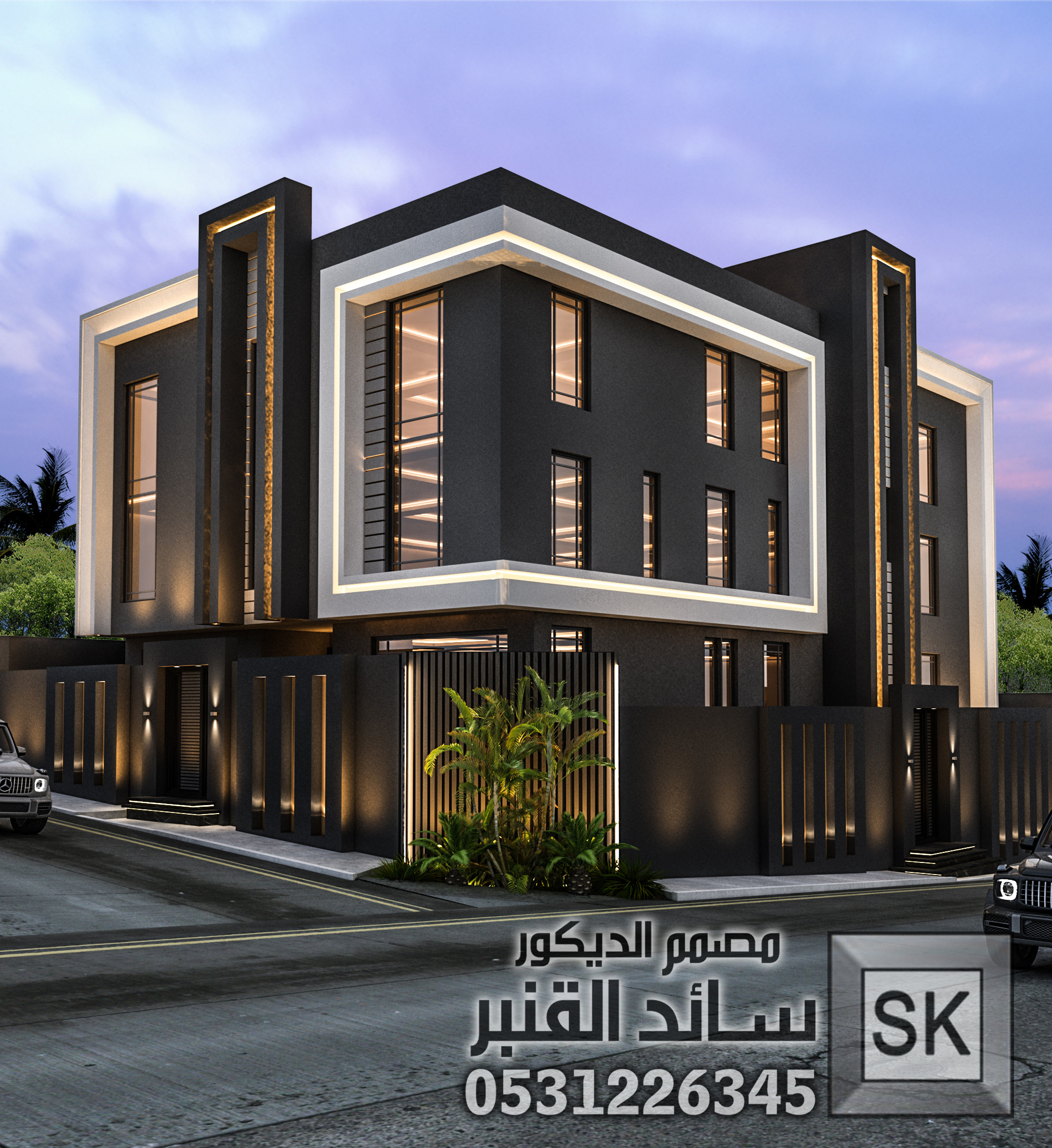 تصميم واجهة فيلا زاوية فخمة في الطائف