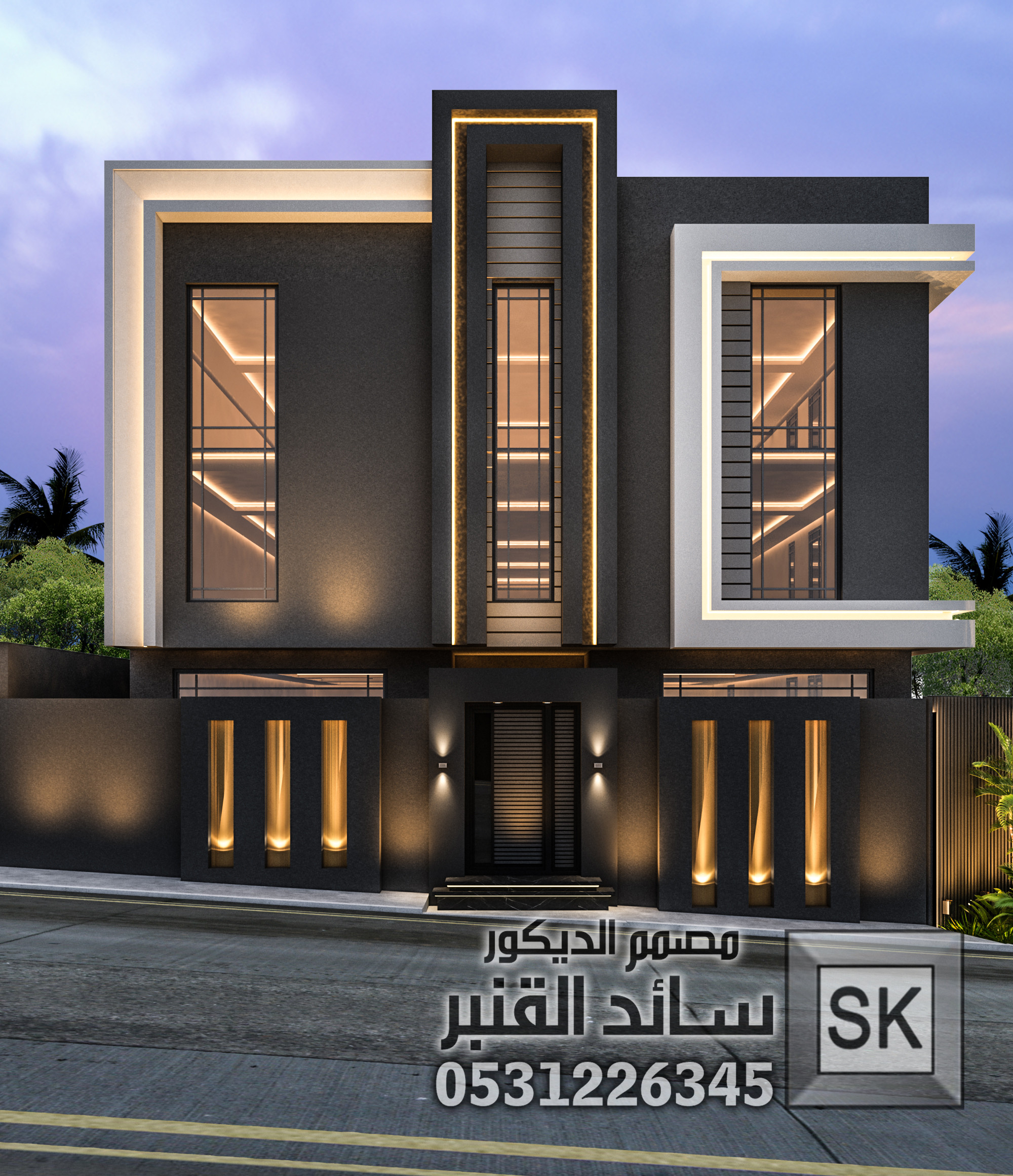 تصميم واجهة فيلا زاوية فخمة في الطائف