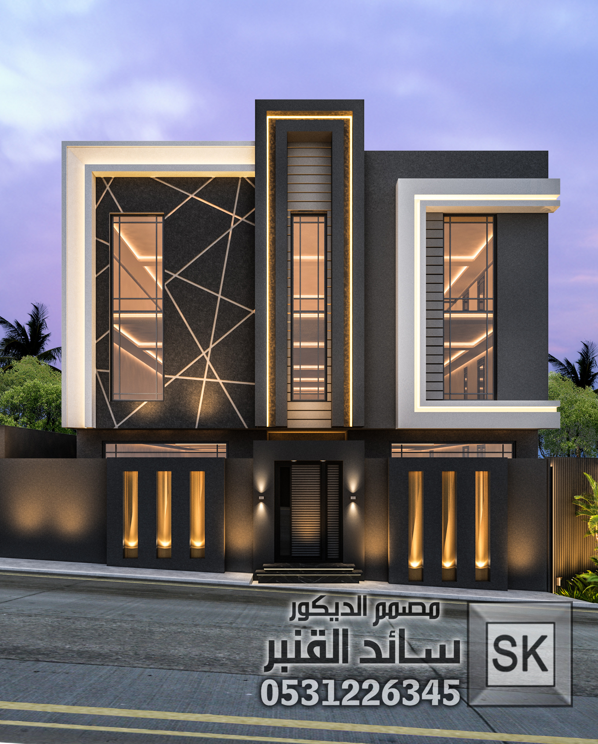 تصميم واجهة فيلا زاوية فخمة في الطائف