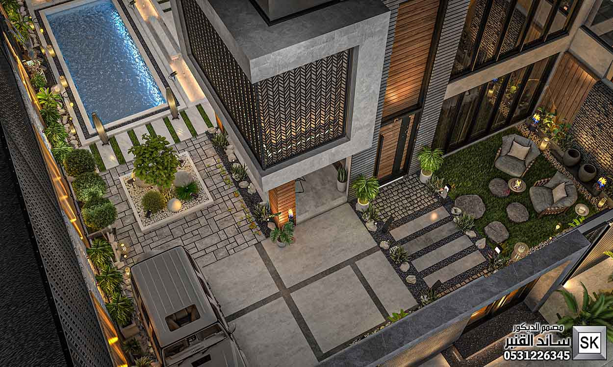 تصميم و تنفيذ لاندسكيب منزلي فاخر في الرياض