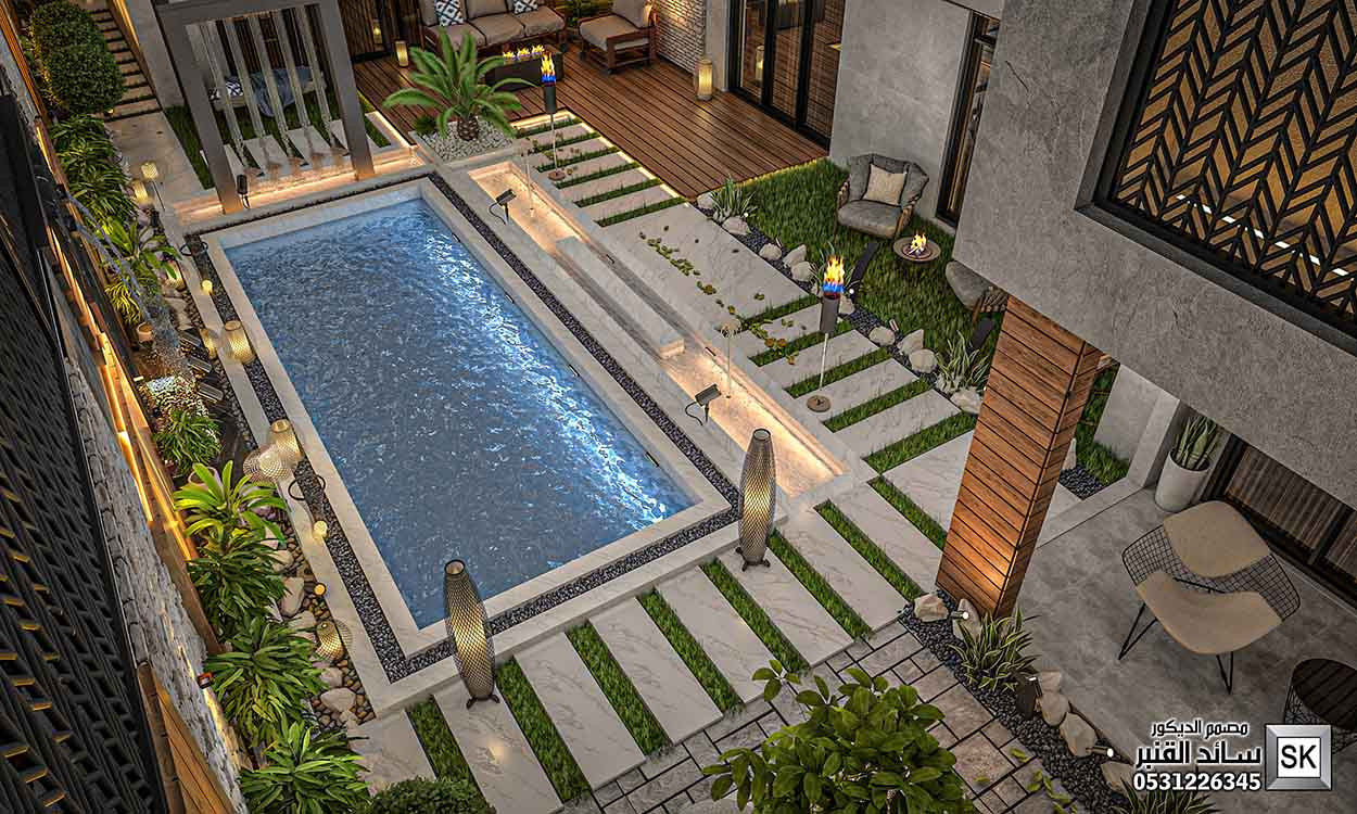 تصميم و تنفيذ لاندسكيب منزلي فاخر في الرياض