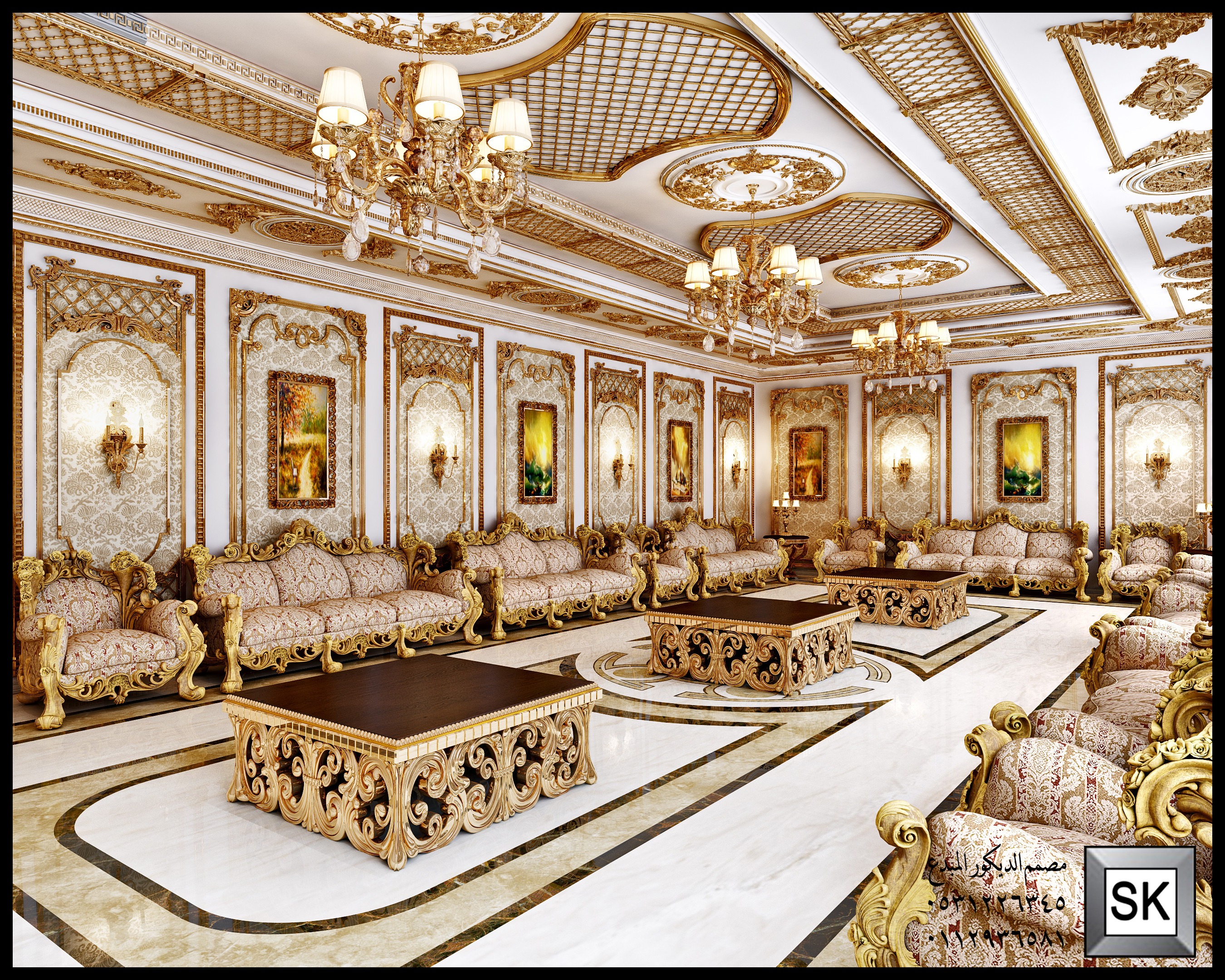تصميم و تنفيذ ديكور داخلي كلاسيك فاخر في الرياض
