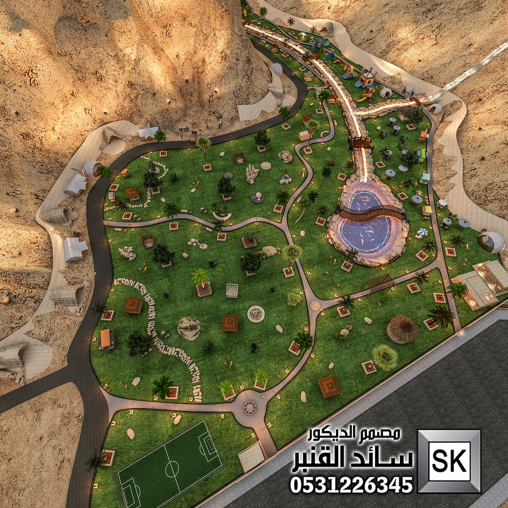 تصميم و تشطيب حدائق و لاندسكيب محميات و مخيمات و منتعجعات في السعودية