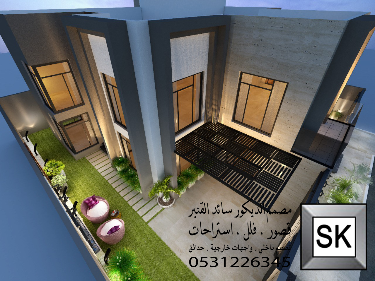 تصميم و تشطيب واجهة فيلا فخمة في القصيم