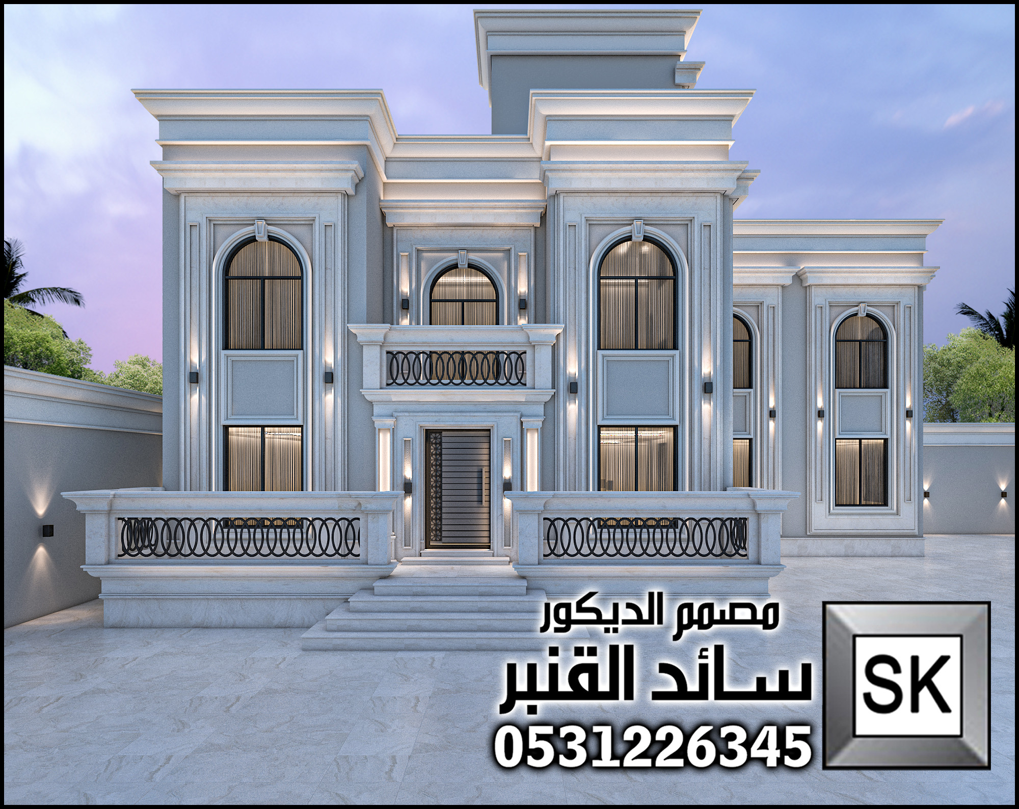 تصميم و تشطيب واجهة فلل و قصور نيوكلاسيك فخمة في القصيم