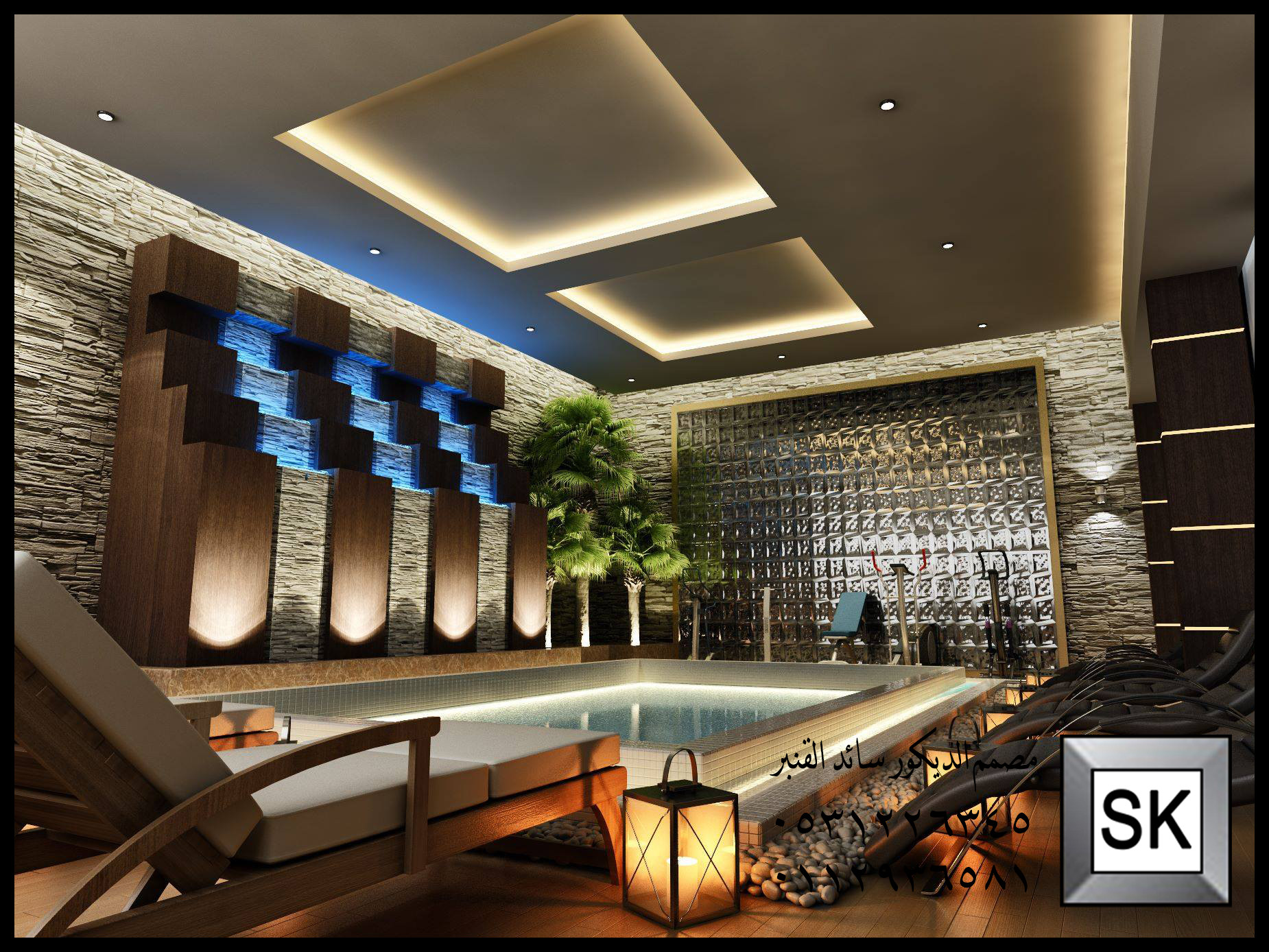 تصميم ديكور داخلي قبو ترفيهي و مسابح داخلية فخمة في السعودية