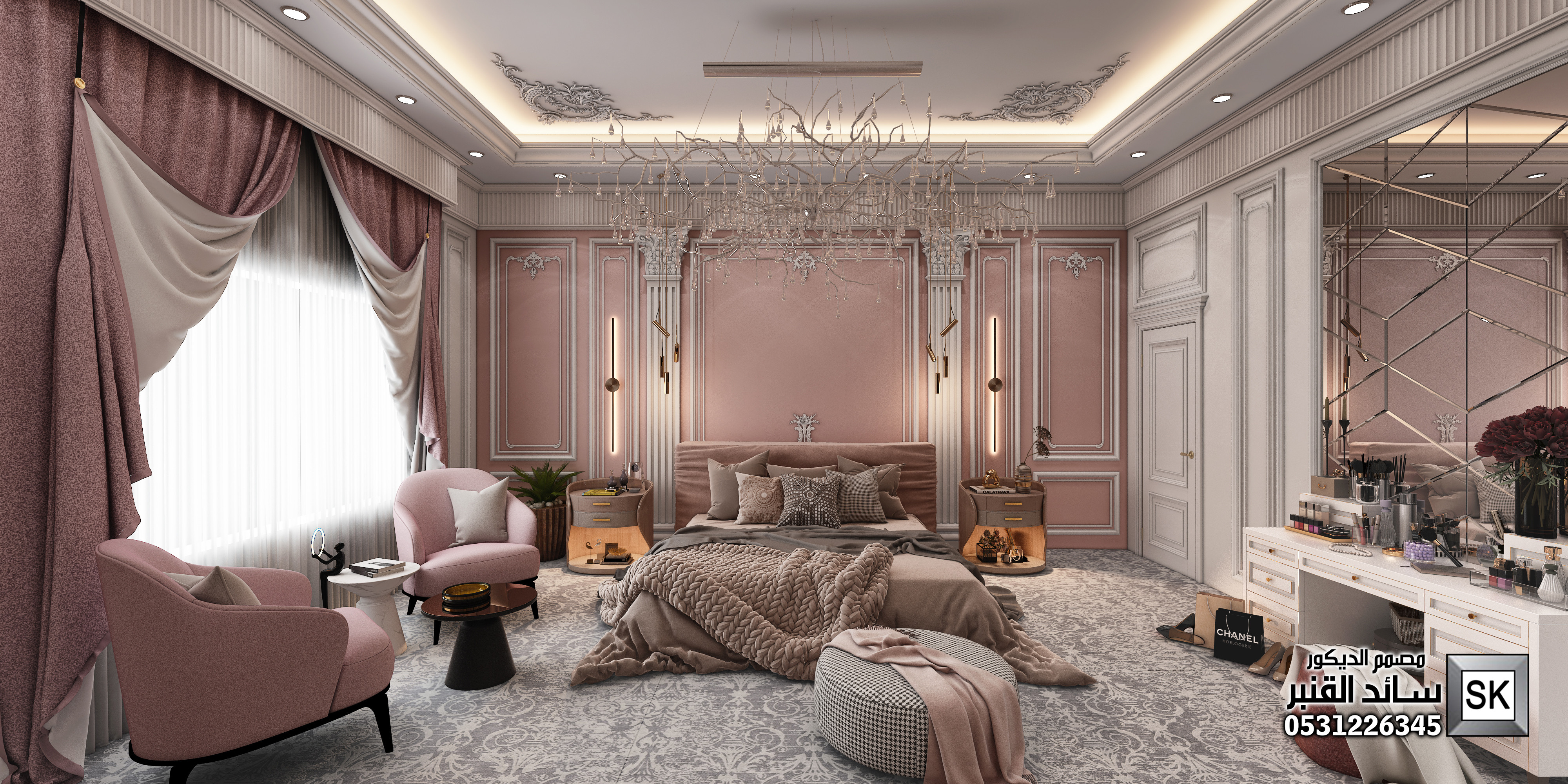 تصميم و تنفيذ ديكور داخلي مجالس نساء و صالات و غرف نوم فخمة في الرياض