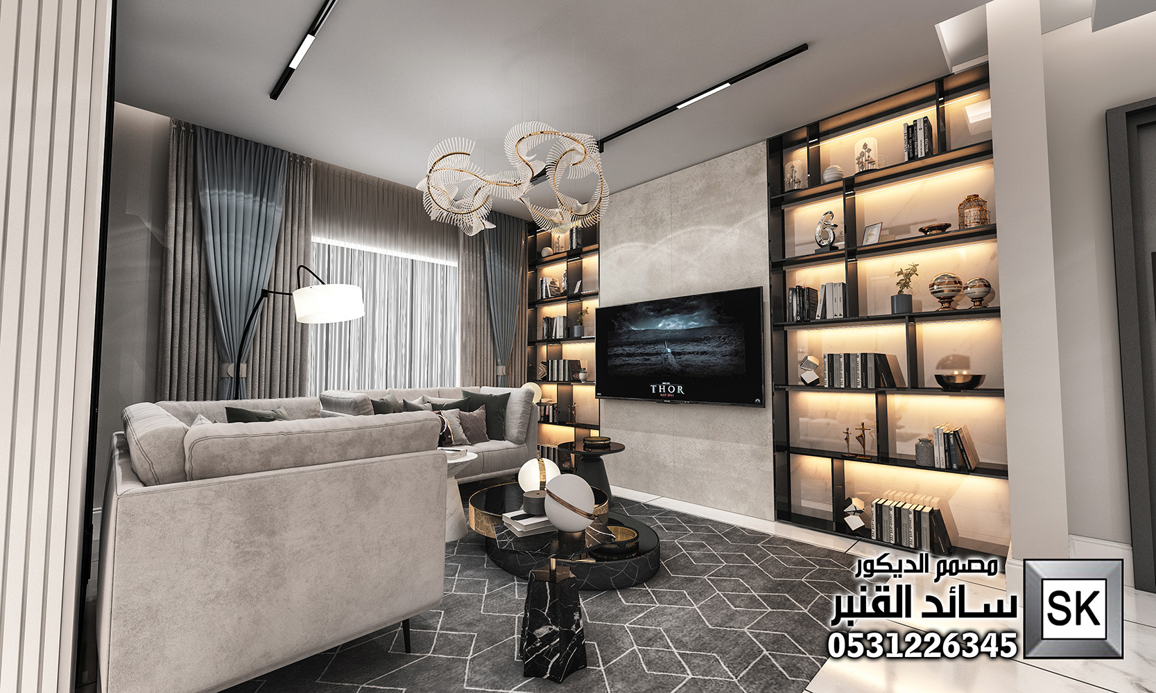 تصميم و تنفيذ ديكور داخلي صالة عائلية فخمة في الرياض