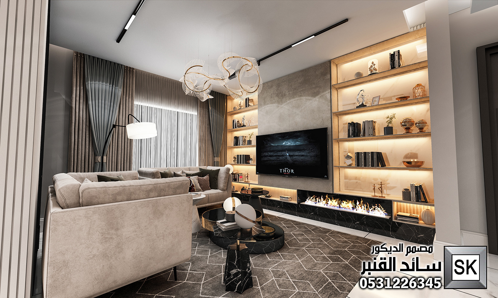 تصميم و تنفيذ ديكور داخلي صالة عائلية فخمة في الرياض