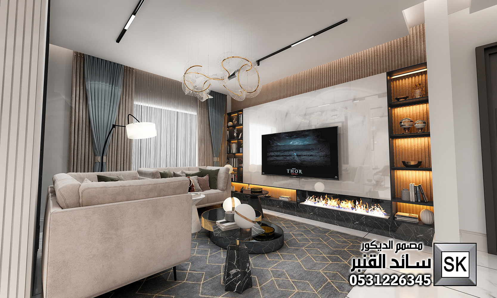 تصميم و تنفيذ ديكور داخلي صالة عائلية فخمة في الرياض