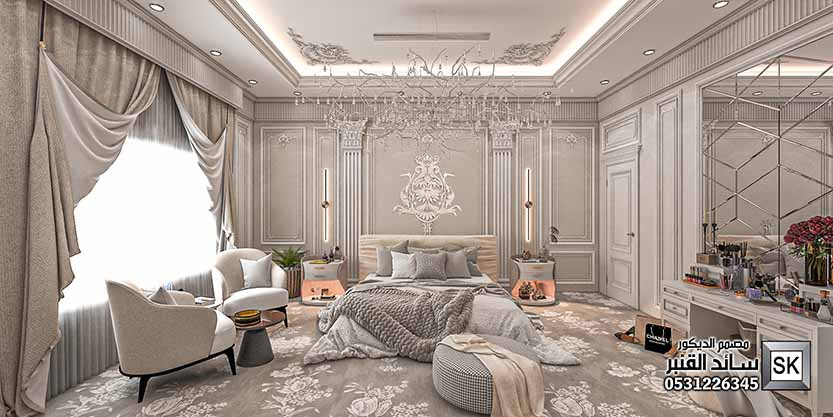 تصميم و تشطيب صالة عائلية على طراز نيوكلاسيك في الرياض