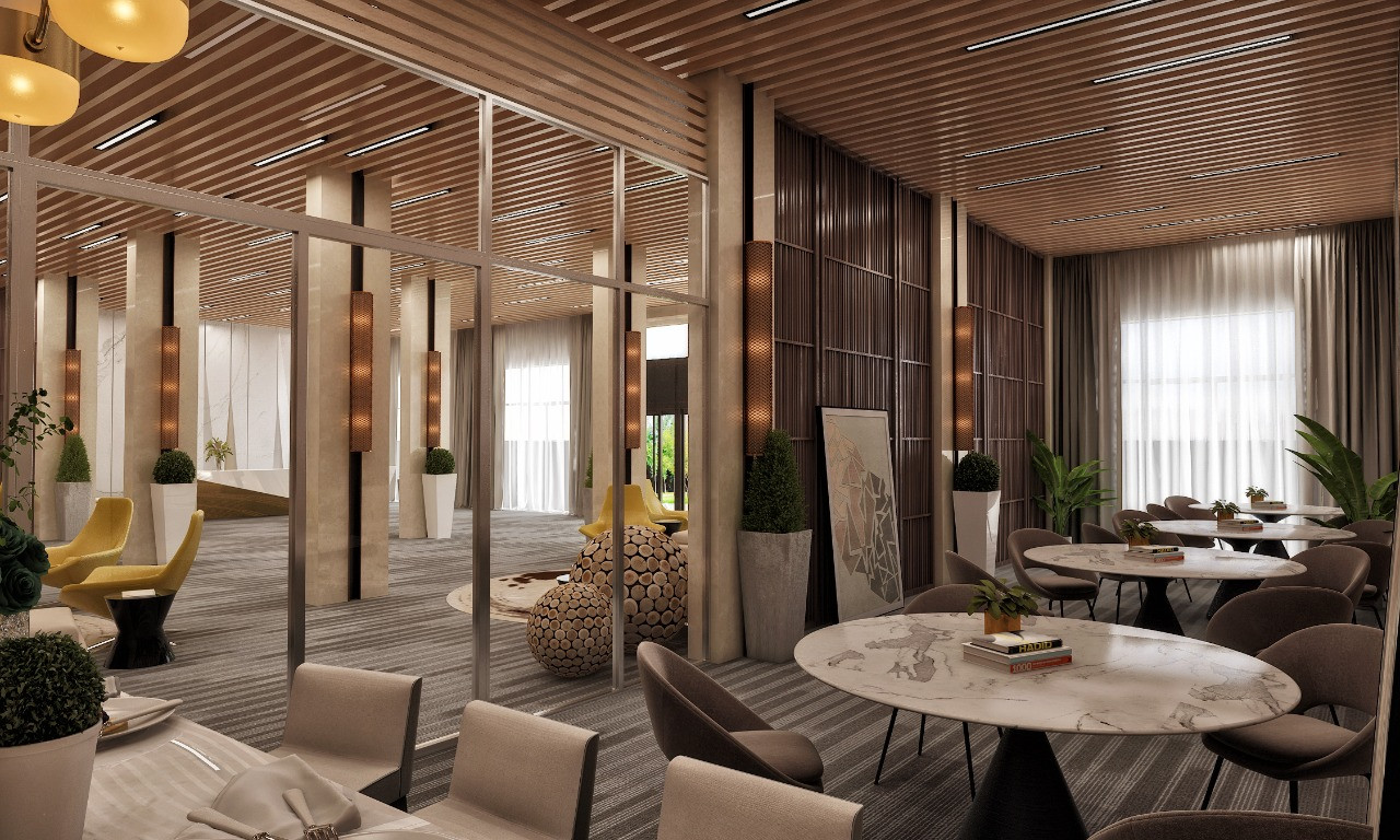 تصميم و تشطيب لوبي إستقبال فندقي فاخر في السعودية