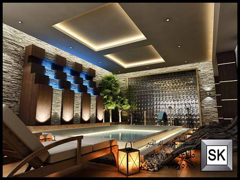 تصميم و تشطيب ديكور داخلي قبو ترفيهي و مسبح داخلي في السعودية