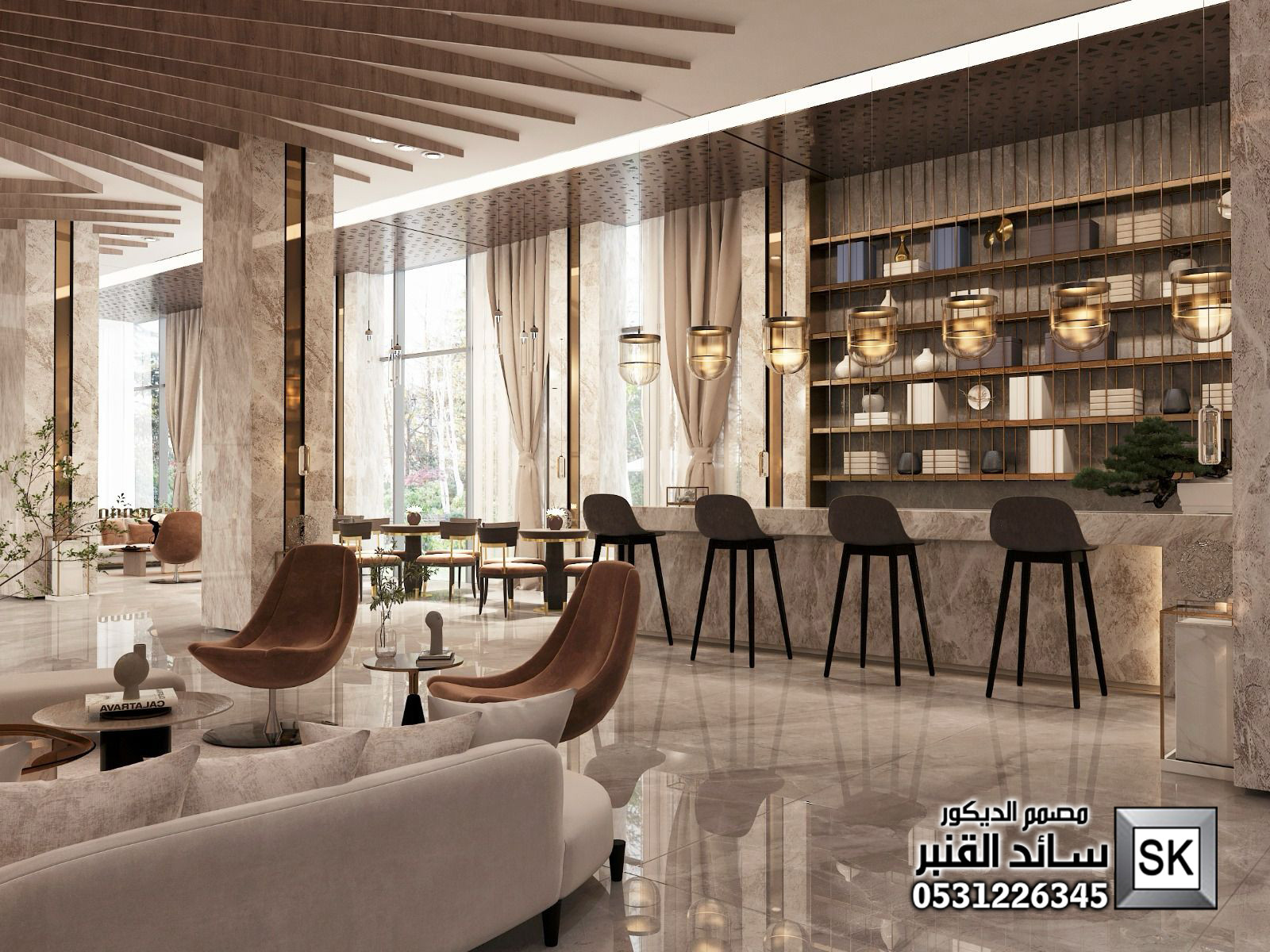 تصميم لوبي إستقبال شقق مخدومة و فنادق في الرياض