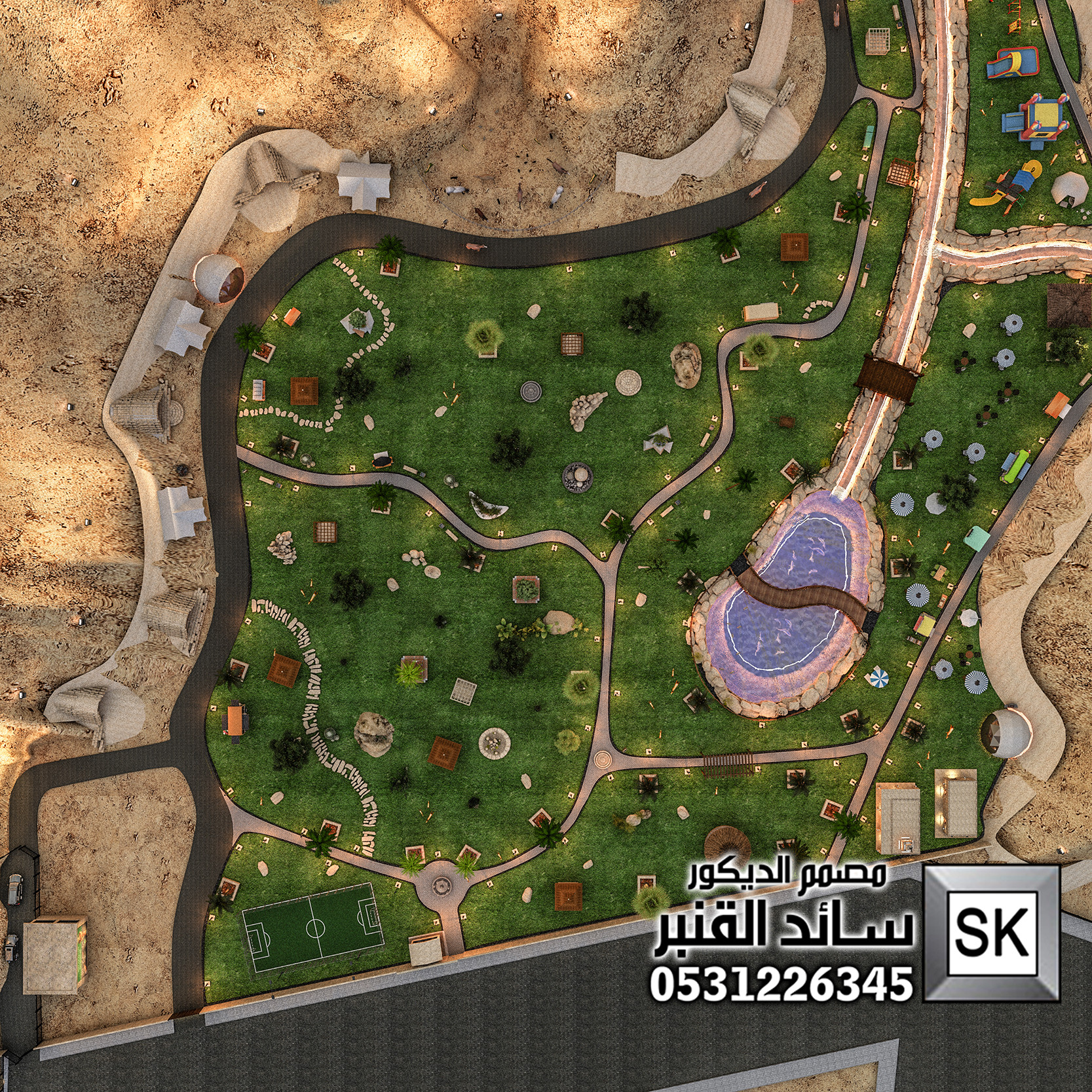 تصميم و تشطيب لاندسكيب منتجعات و مزارع و محميات و مخيمات في السعودية