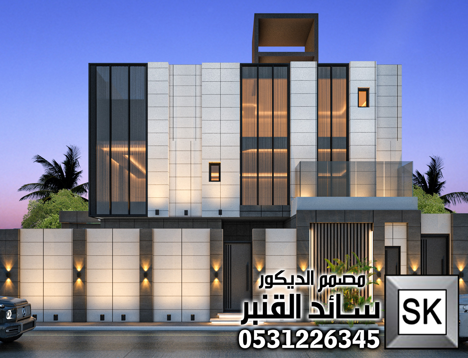 واجهة فيلا تكسيات بورسلان فاخر في الرياض