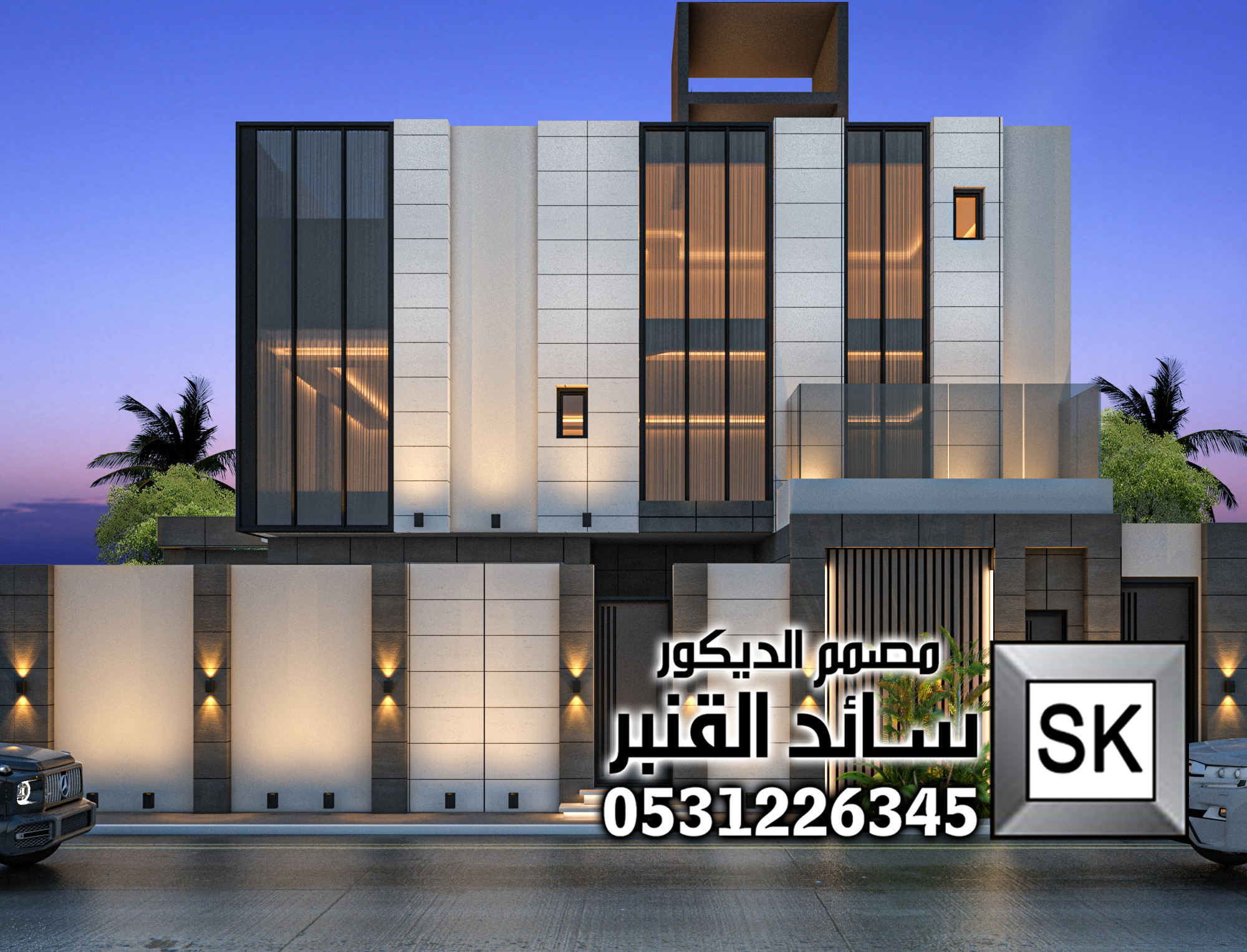 واجهة فيلا تكسيات بورسلان فاخر في الرياض