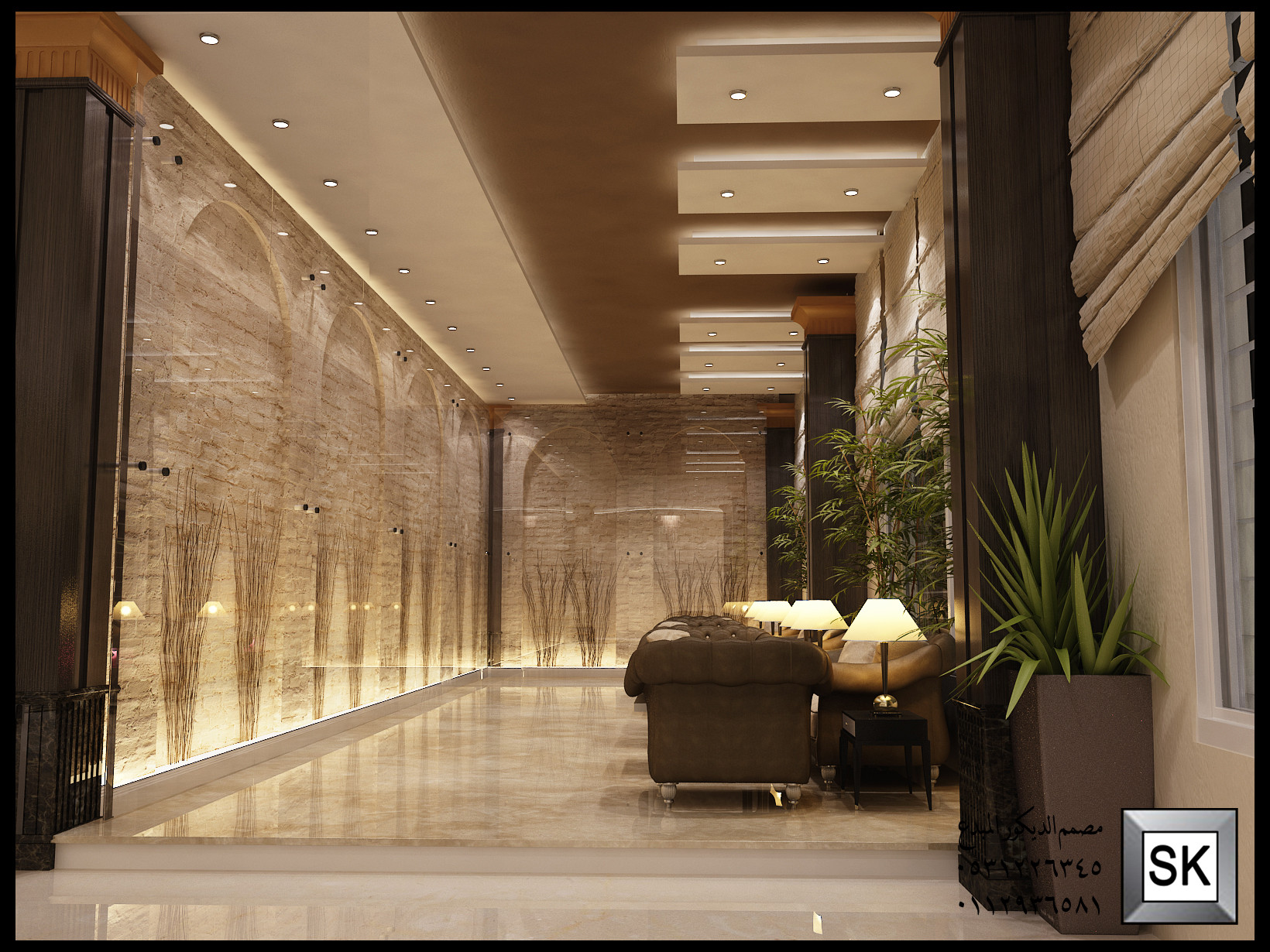 تصميم لوبي إسقبال شقق مخدومة في الرياض