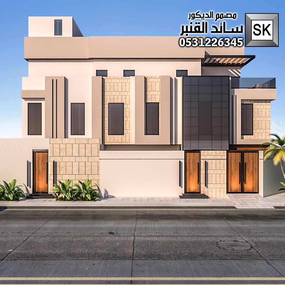 أحدث أفكار الواجهات الخارجية رخام ترفنتينو و رشة عنوان القهوة من تصميم المصمم سائد القنبر