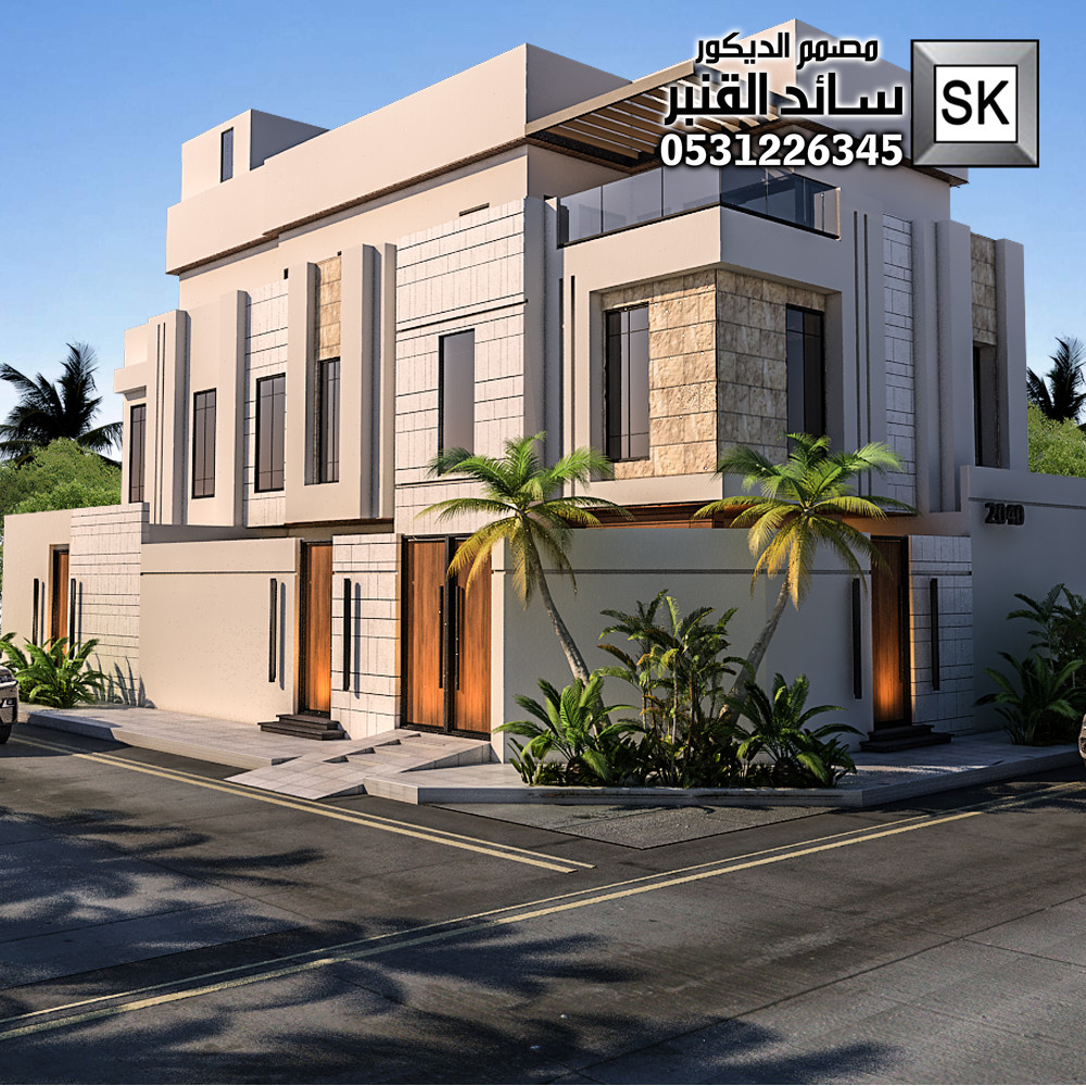 أحدث أفكار الواجهات الخارجية رخام ترفنتينو و رشة عنوان القهوة من تصميم المصمم سائد القنبر