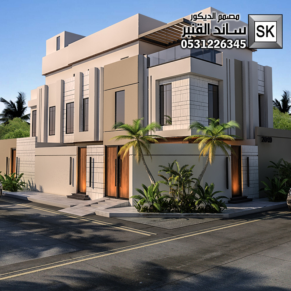 أحدث أفكار الواجهات الخارجية رخام ترفنتينو و رشة عنوان القهوة من تصميم المصمم سائد القنبر