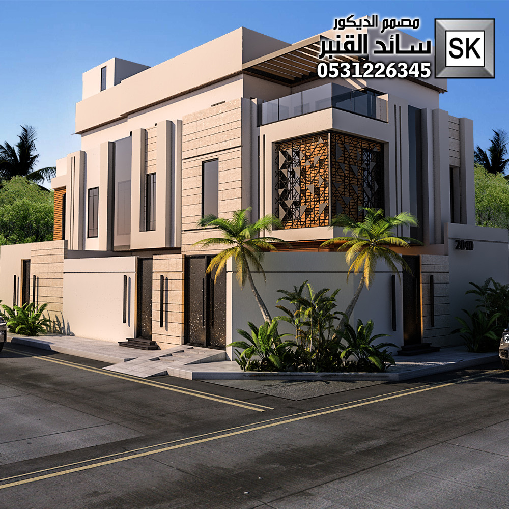 واجهة فيلا مودرن رشة عنوان القهوة و رخام ترفنتينو من تصميم المصمم سائد القنبر